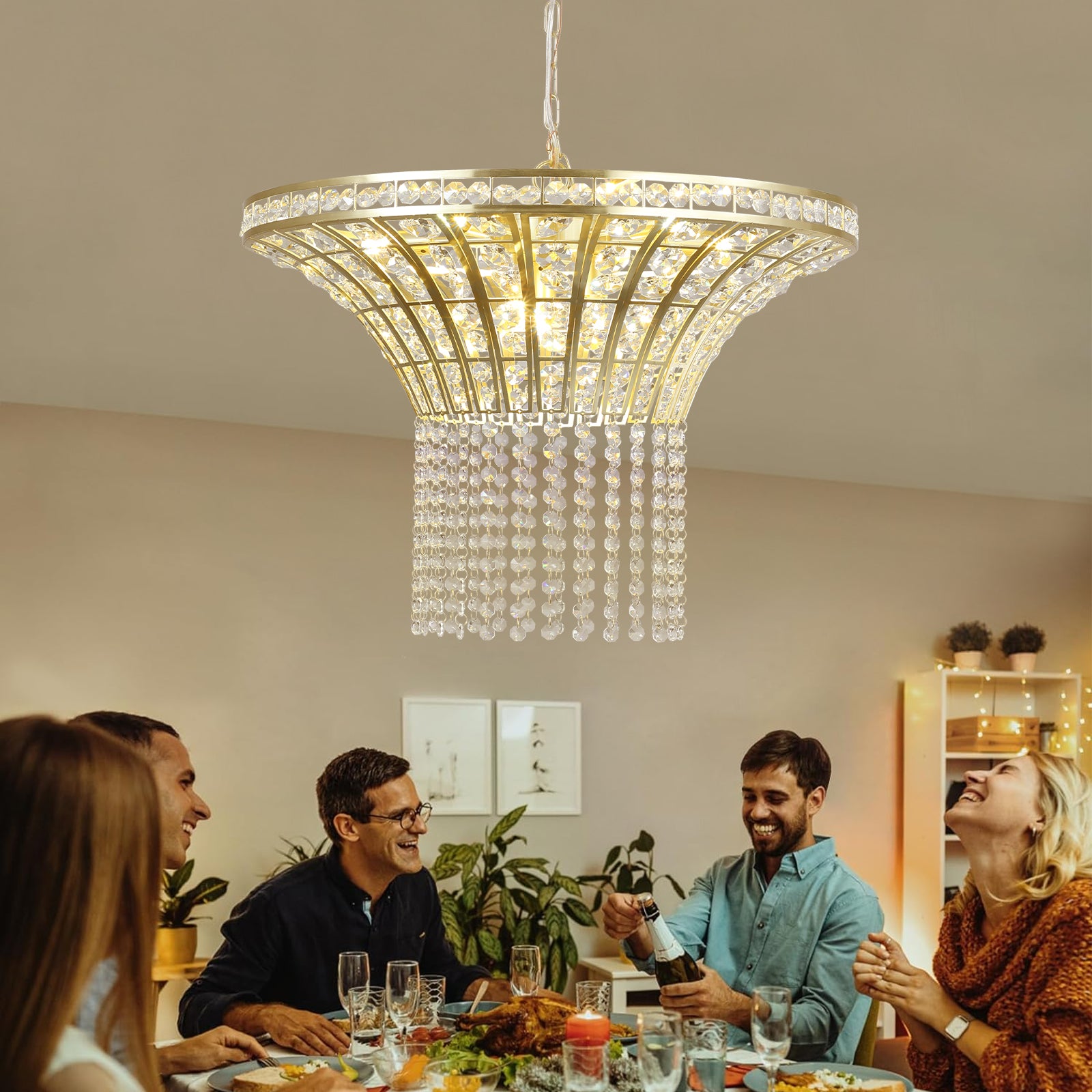 Lustre cascade en cristal à 8 lumières de 23,6 po de large