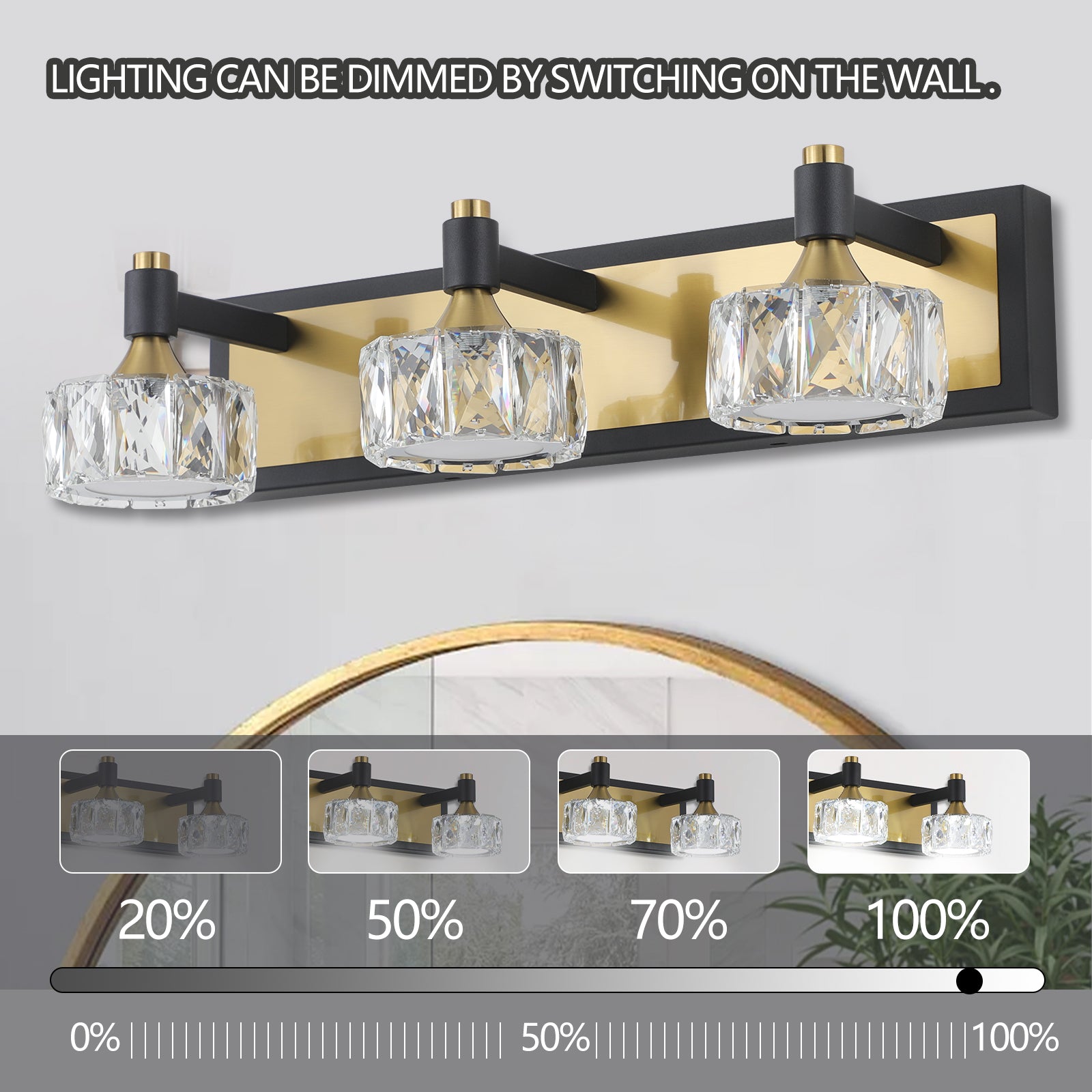 Applique murale de salle de bain moderne à 3 LED en cristal, luminaire suspendu au-dessus du miroir