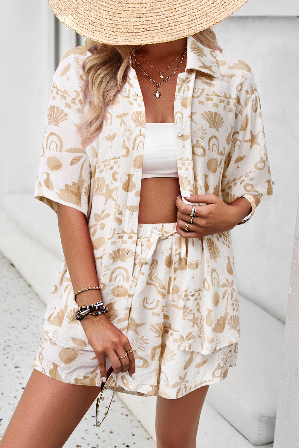 Ensemble chemise boutonnée et short imprimé Devine