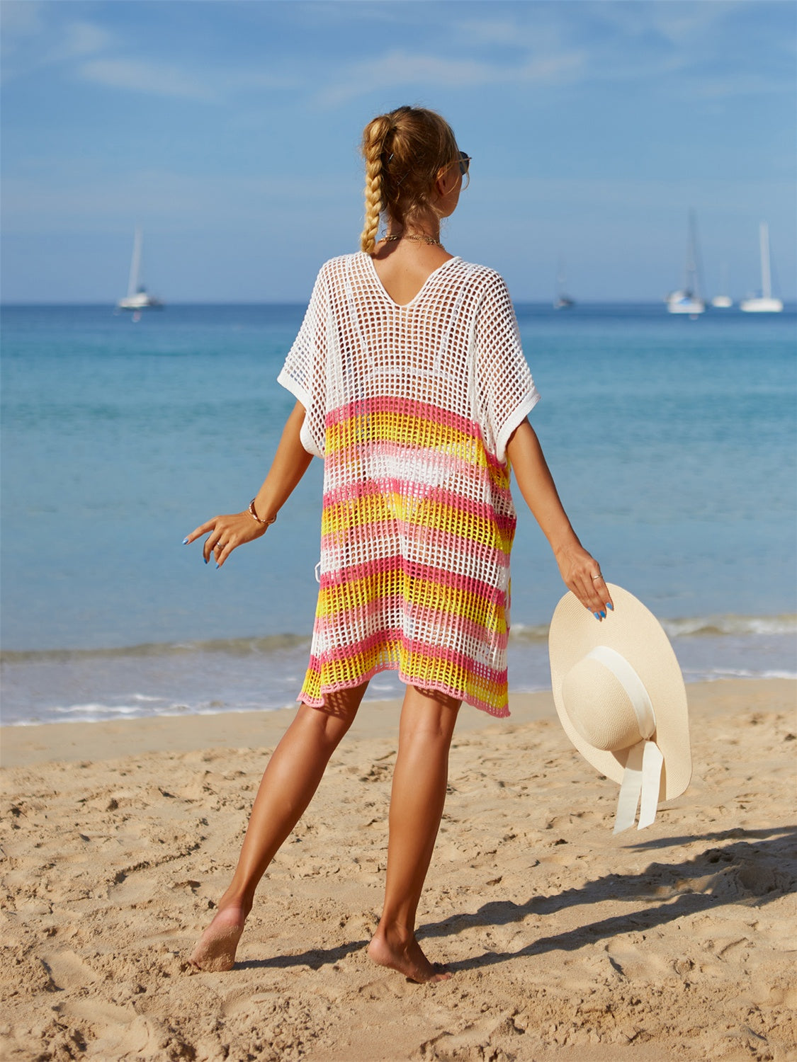 Cache-maillot rayé à découpes et pompons Motif ailes d'ange