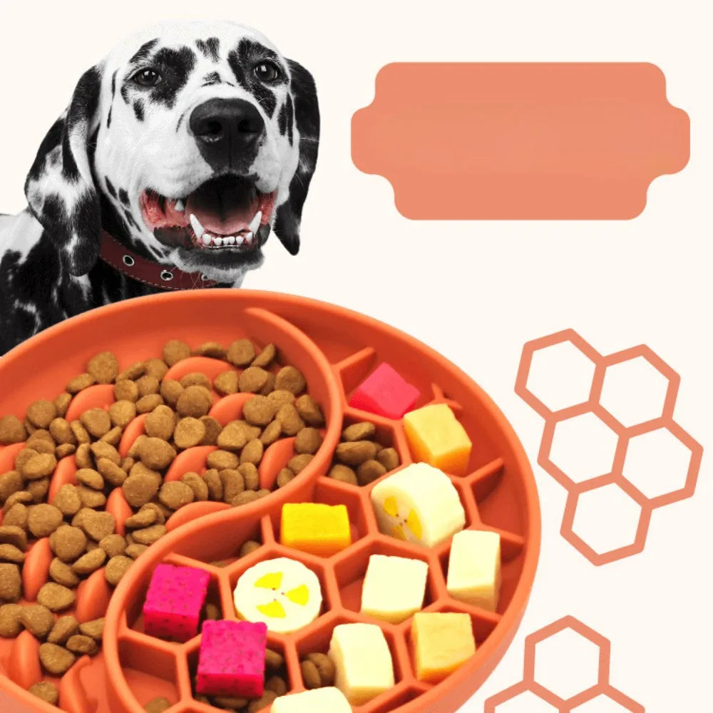 Gamelle pour chien en silicone résistant aux hautes températures, nouveau produit, gamelle pour chien en silicone à double compartiment, Slow Food, nid d'abeille