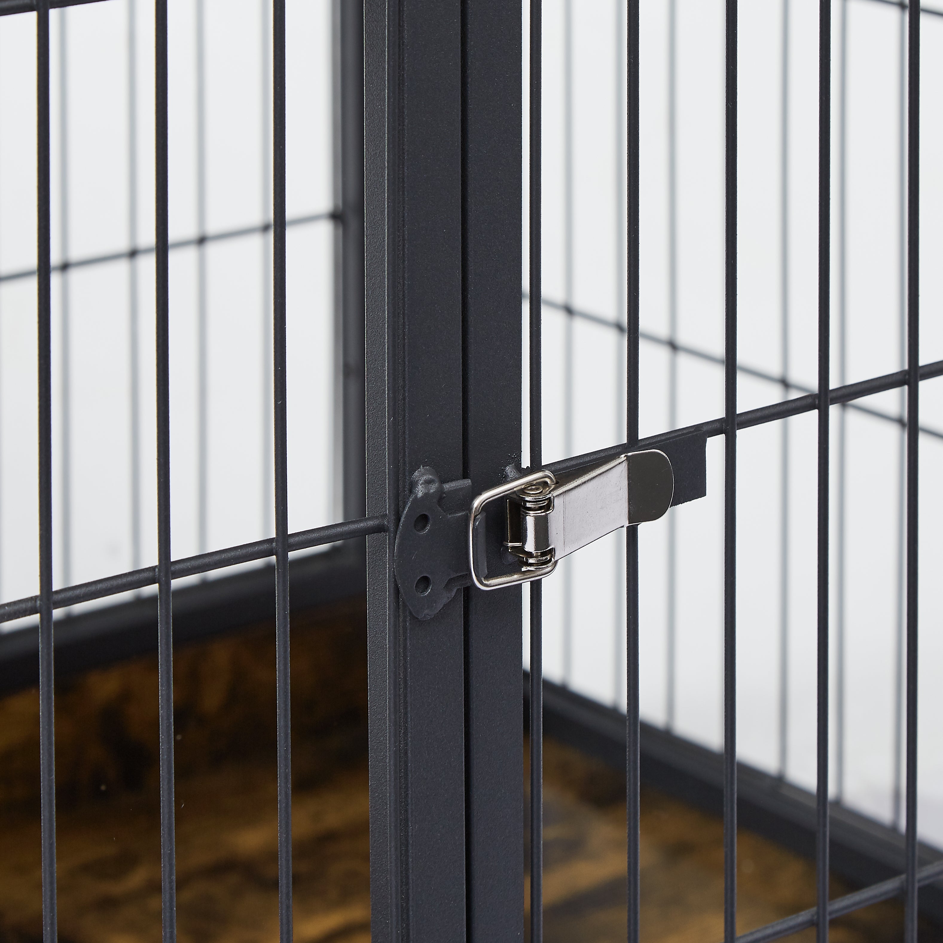 Cage pour chien avec portes doubles, brun rustique, 98 cm de largeur x 64 cm de profondeur x 69 cm de hauteur