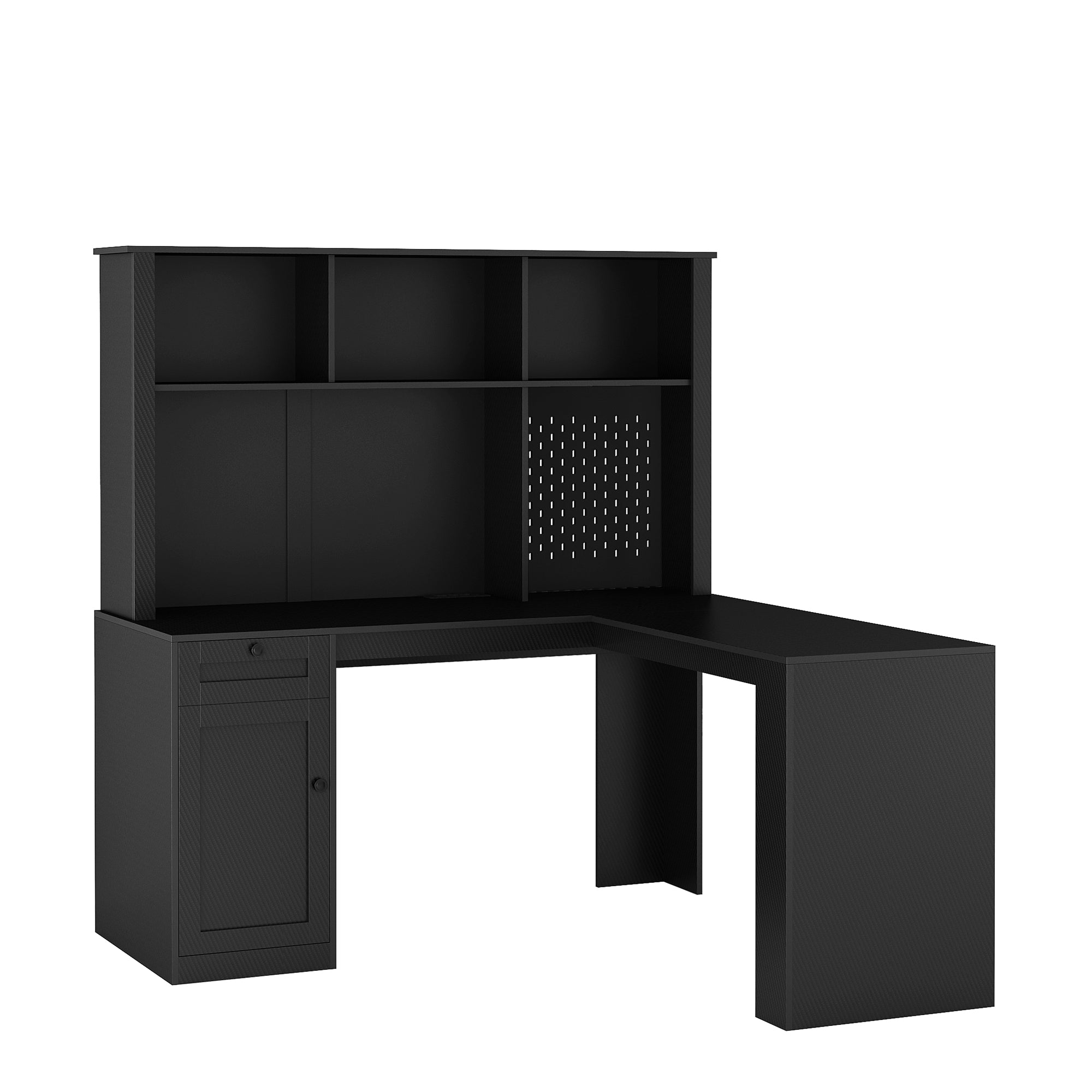 Bureau avec tiroir, étagère et chargeur, bureau moderne en L avec espace de rangement, bureau d'ordinateur de jeu d'angle
