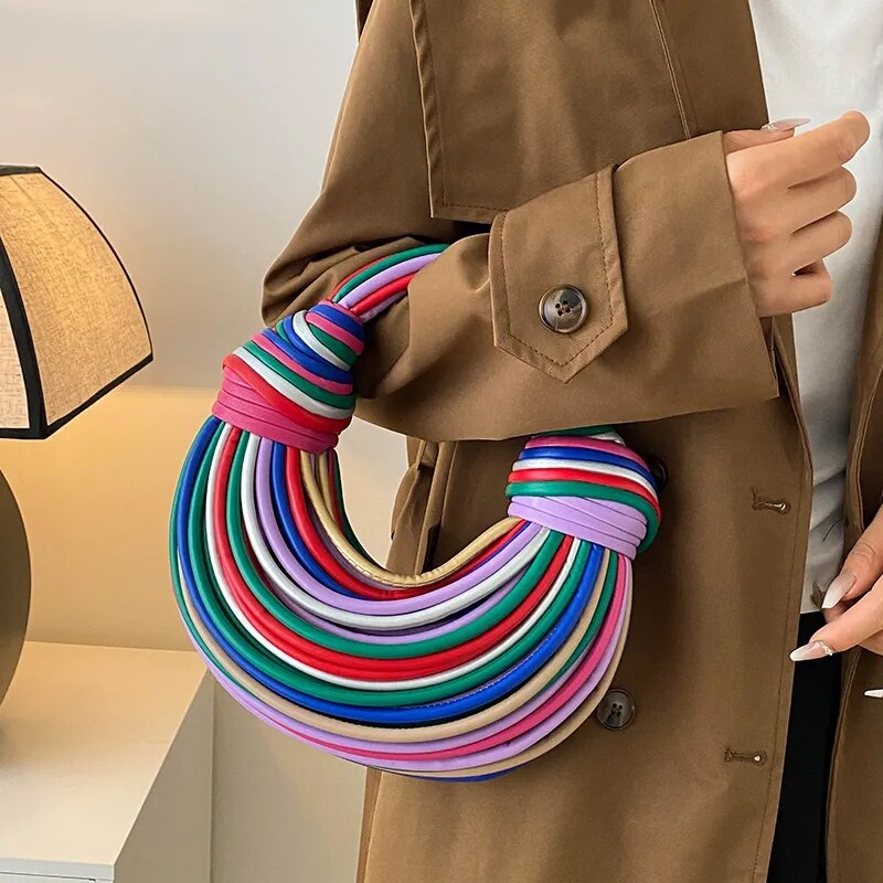 Sac à main de luxe en forme de nouilles arc-en-ciel colorées pour femme, fourre-tout, pochette, sac de soirée, sac fourre-tout ...