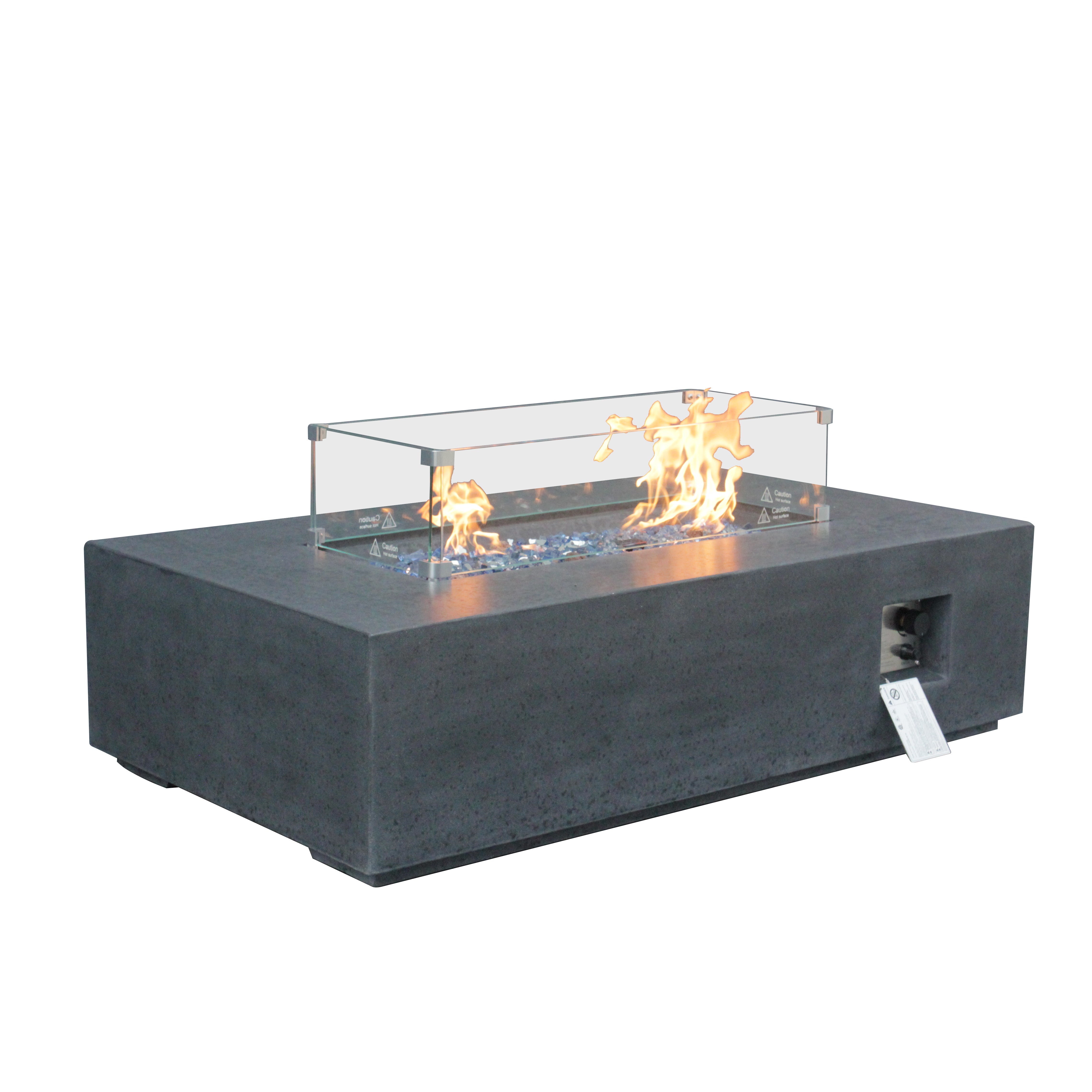 Table de foyer rectangulaire au gaz propane en béton pour l'extérieur de 52 pouces de couleur gris foncé