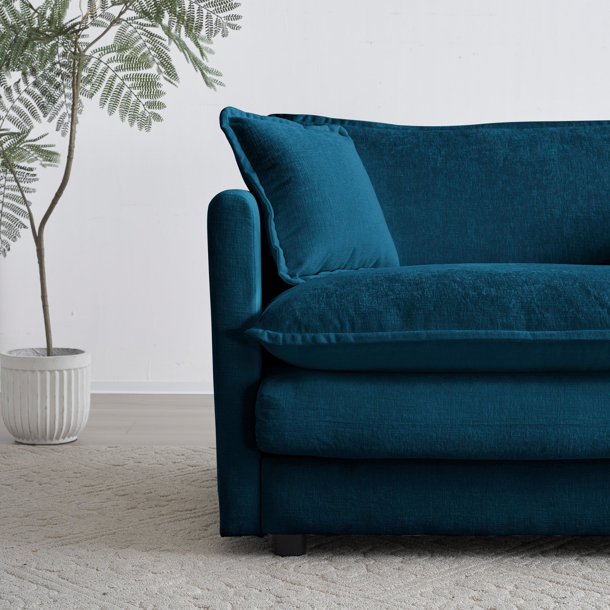 Canapé causeuse moderne en tissu pour salon, canapé 2 places rembourré, grande taille, siège profond, avec 4 oreillers, chenille bleue