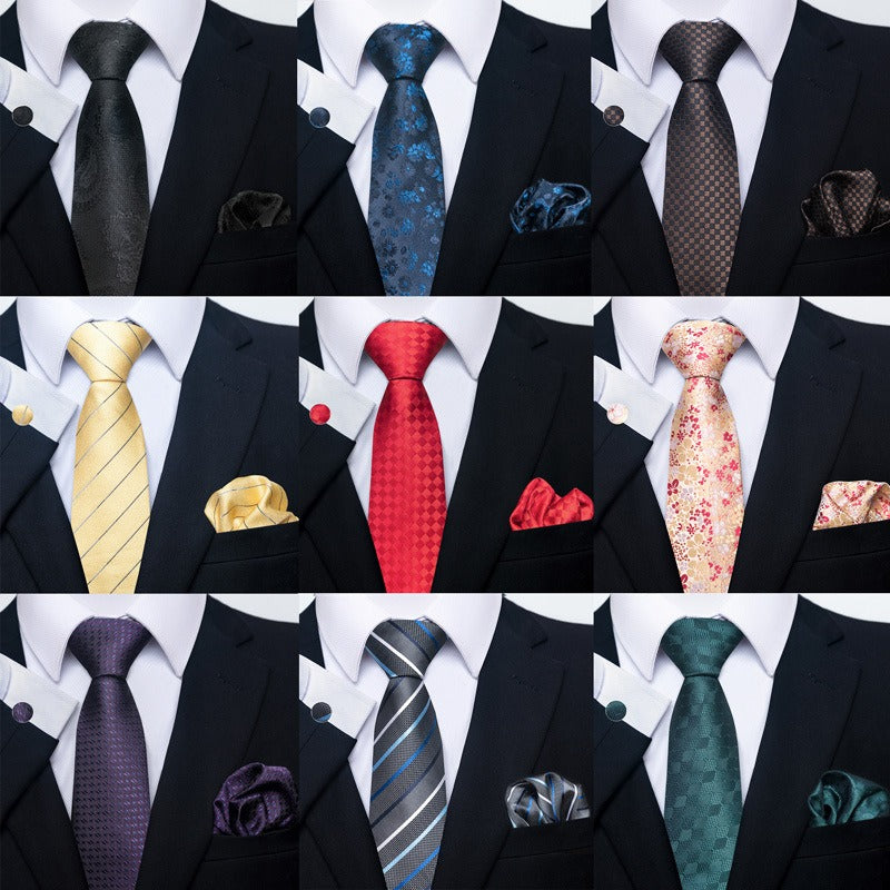 Ensemble de cravate, serviette de poche, boutons de manchette et cravate de costume de mariage pour homme à motifs cachemire