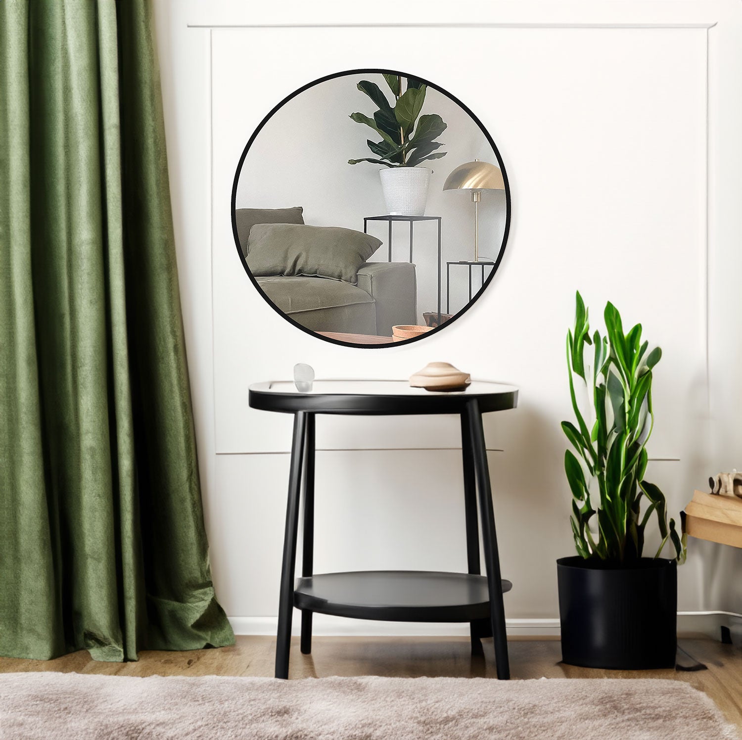 Miroir de salle de bain rond en métal noir de 24 pouces