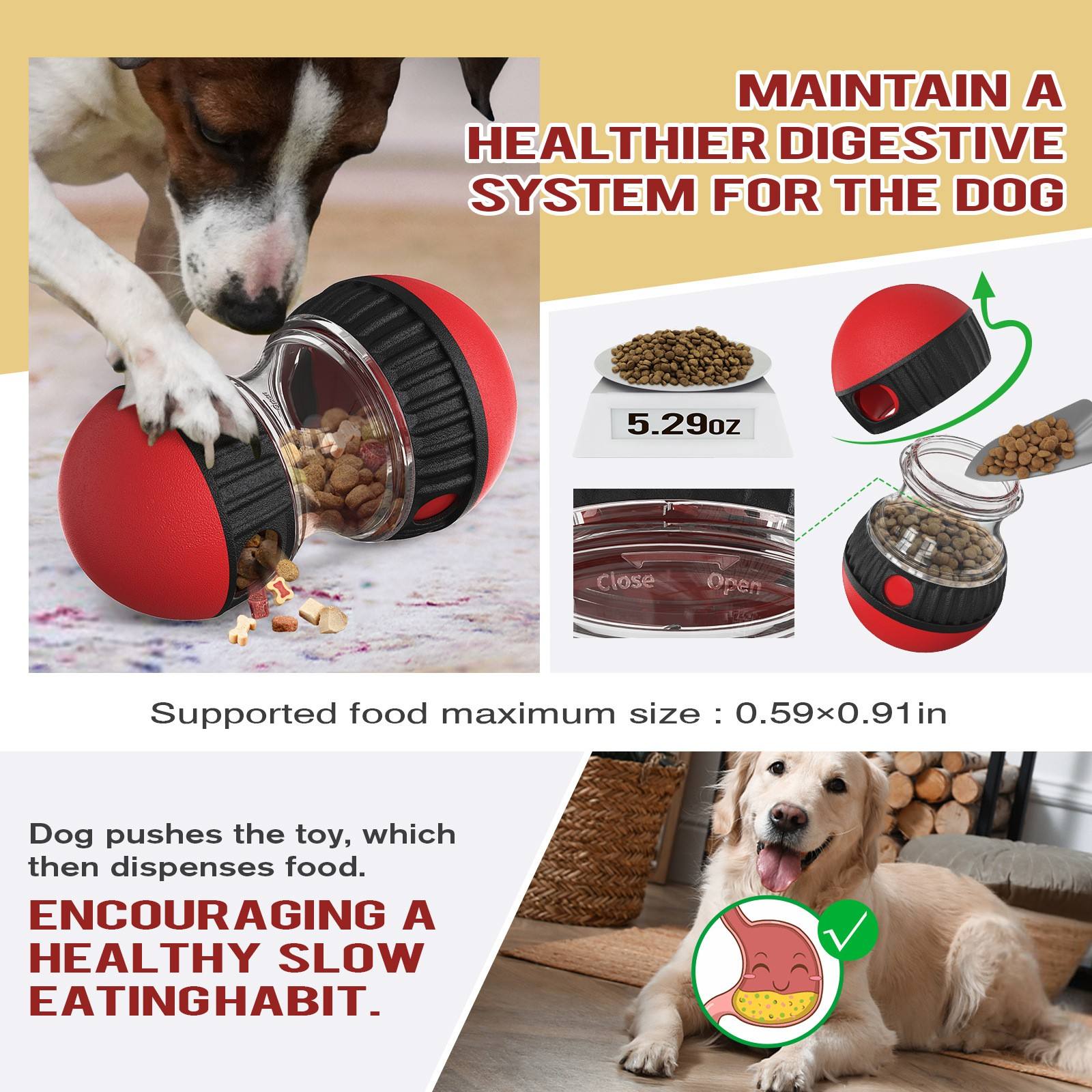 Jouet pour chien Slow Food à boule roulante et à alimentation lente