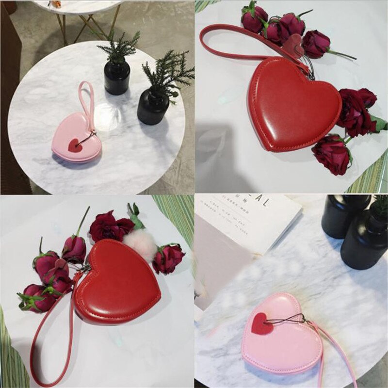 Petit portefeuille pour femme, porte-monnaie en cuir, motif cœur rouge, mini pochette tendance, porte-monnaie pour étudiante