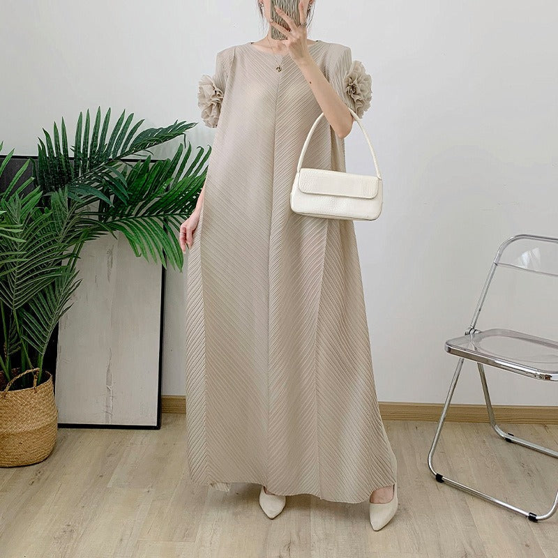 Wrinkle plate flower dress hand cranked flower pressed pleated long skirt