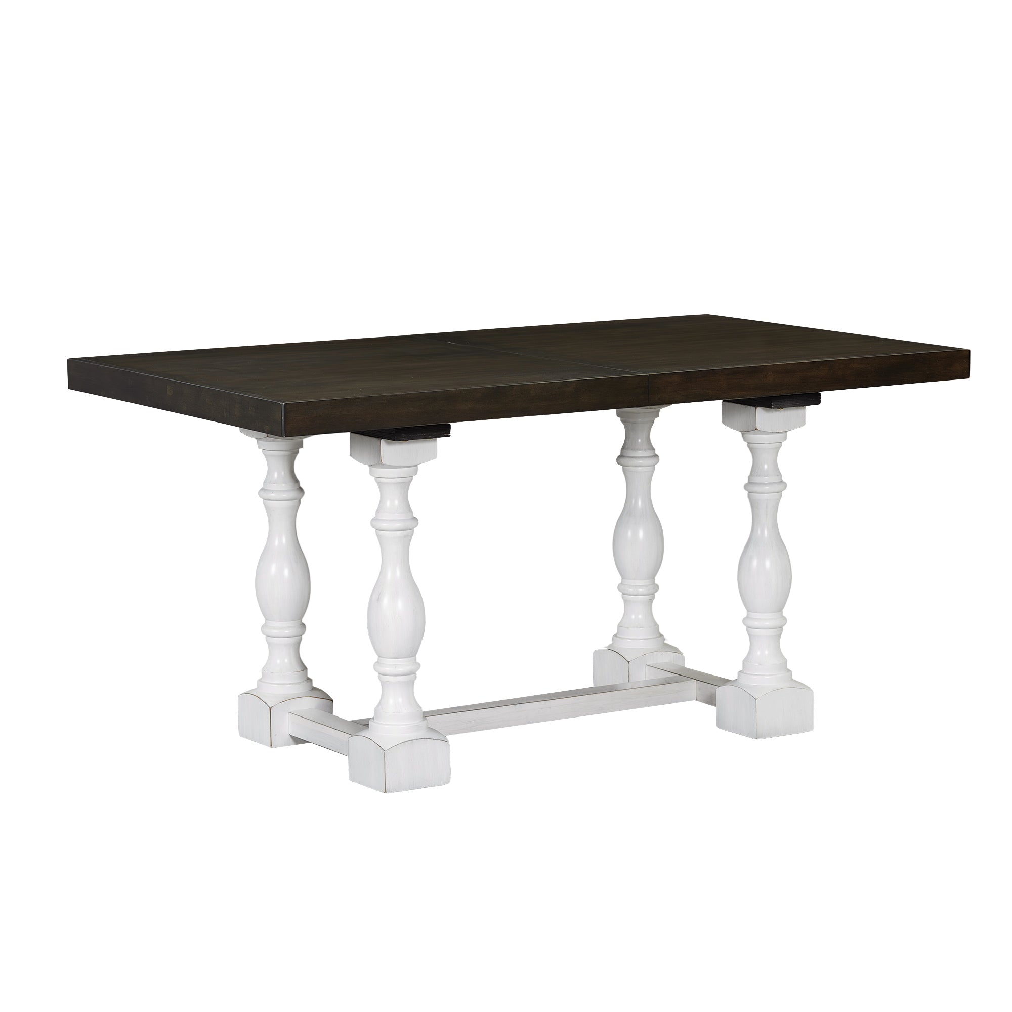 Ensemble de table à manger extensible traditionnelle à tréteaux de 6 pièces de 78 pouces avec rallonge amovible de 18 pouces, blanc vieilli