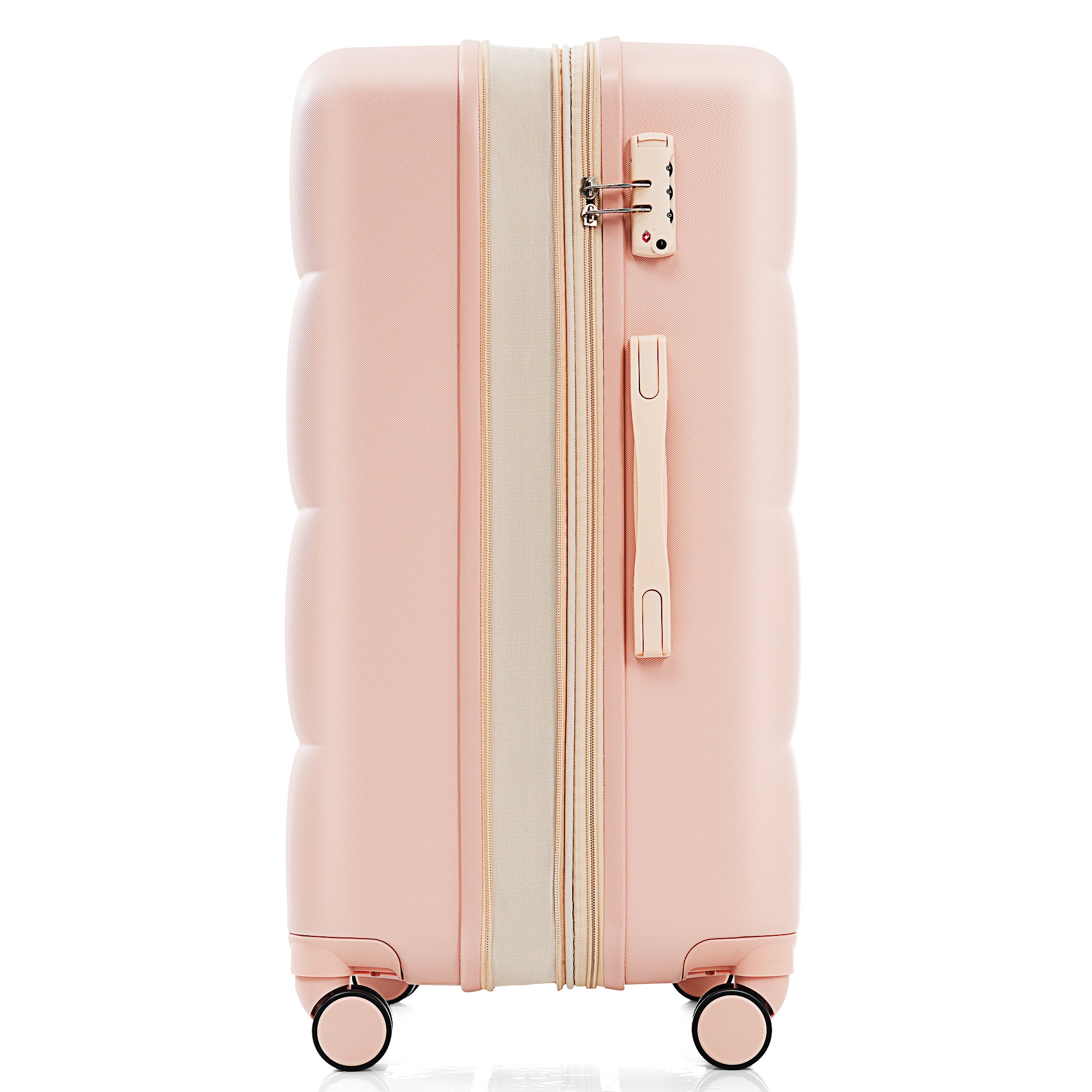 Ensemble de bagages 3 pièces, 20 pouces, valise rigide en ABS avec port USB et porte-gobelet, roue rotative, couleur rose
