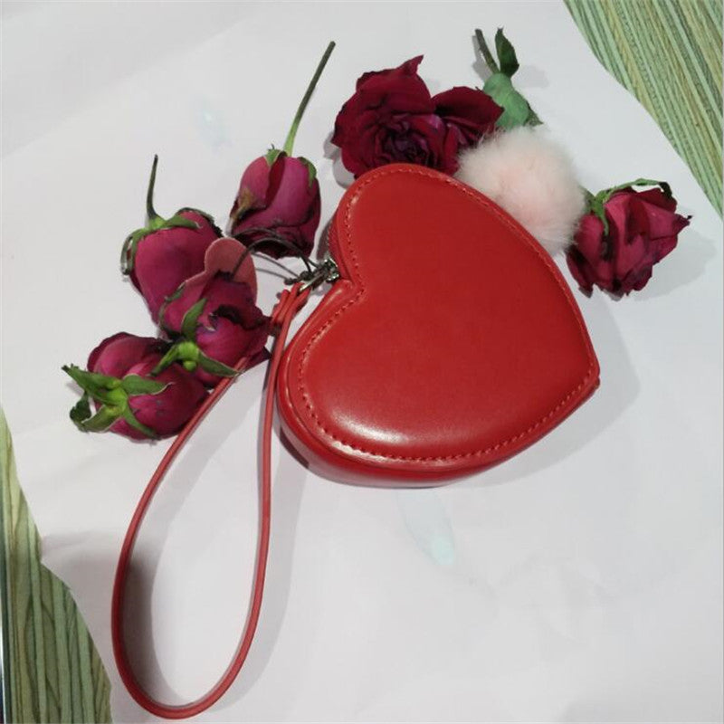 Petit portefeuille pour femme, porte-monnaie en cuir, motif cœur rouge, mini pochette tendance, porte-monnaie pour étudiante
