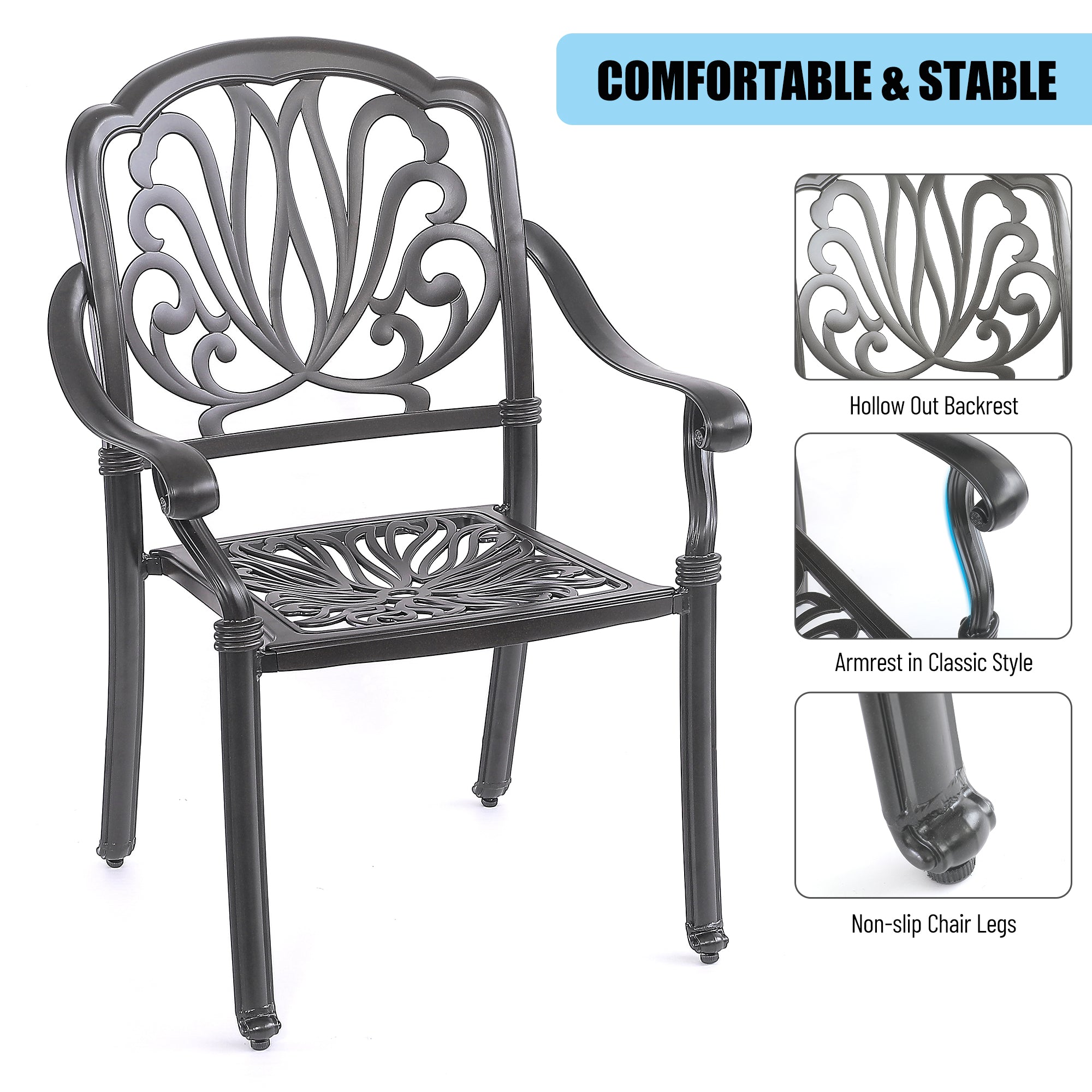 Ensemble de 5 tables à manger pour meubles d'extérieur comprenant 1 table ronde et 4 chaises avec trou pour parasol