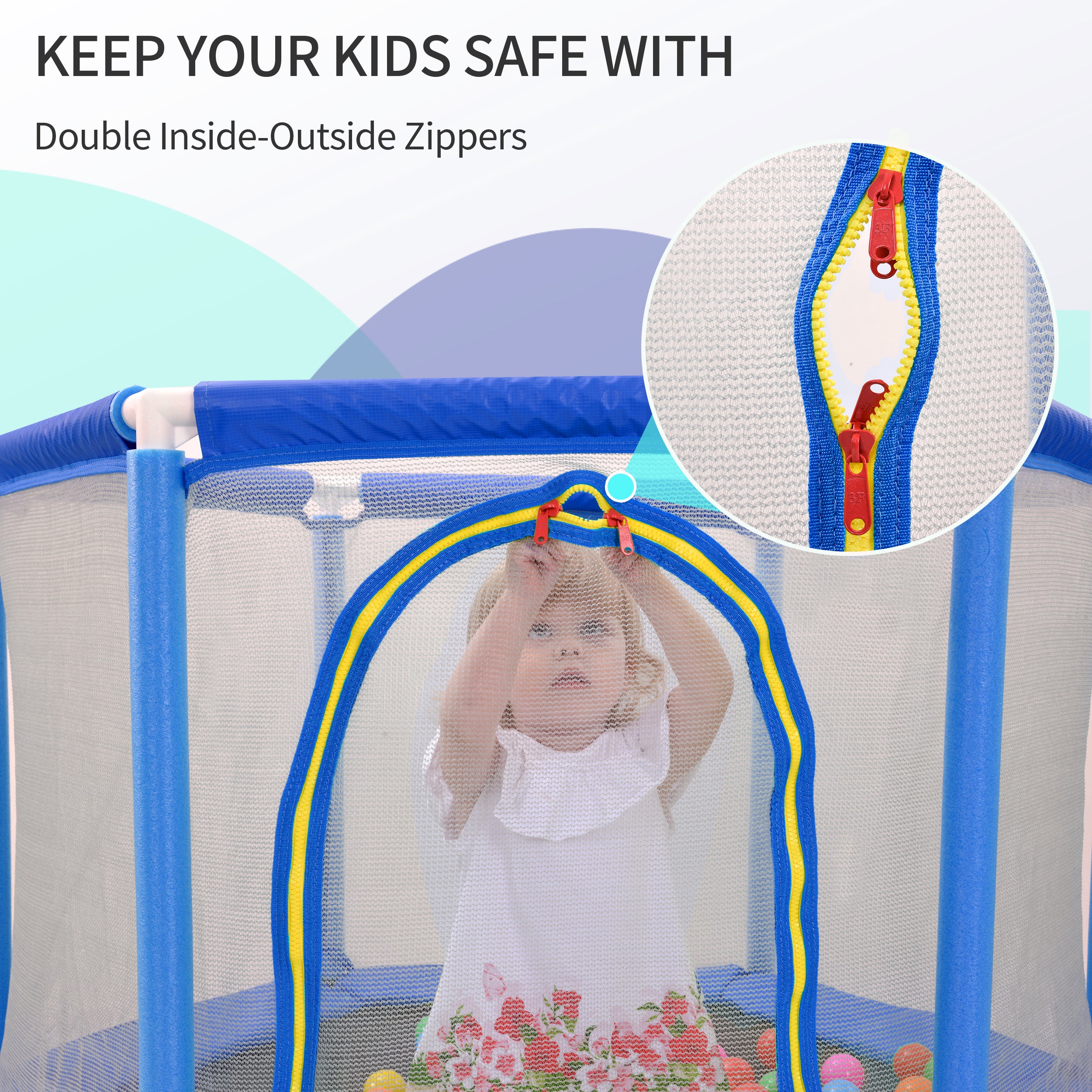 Trampoline pour tout-petits de 55 pouces avec filet de sécurité et balles, mini trampoline intérieur/extérieur pour enfants