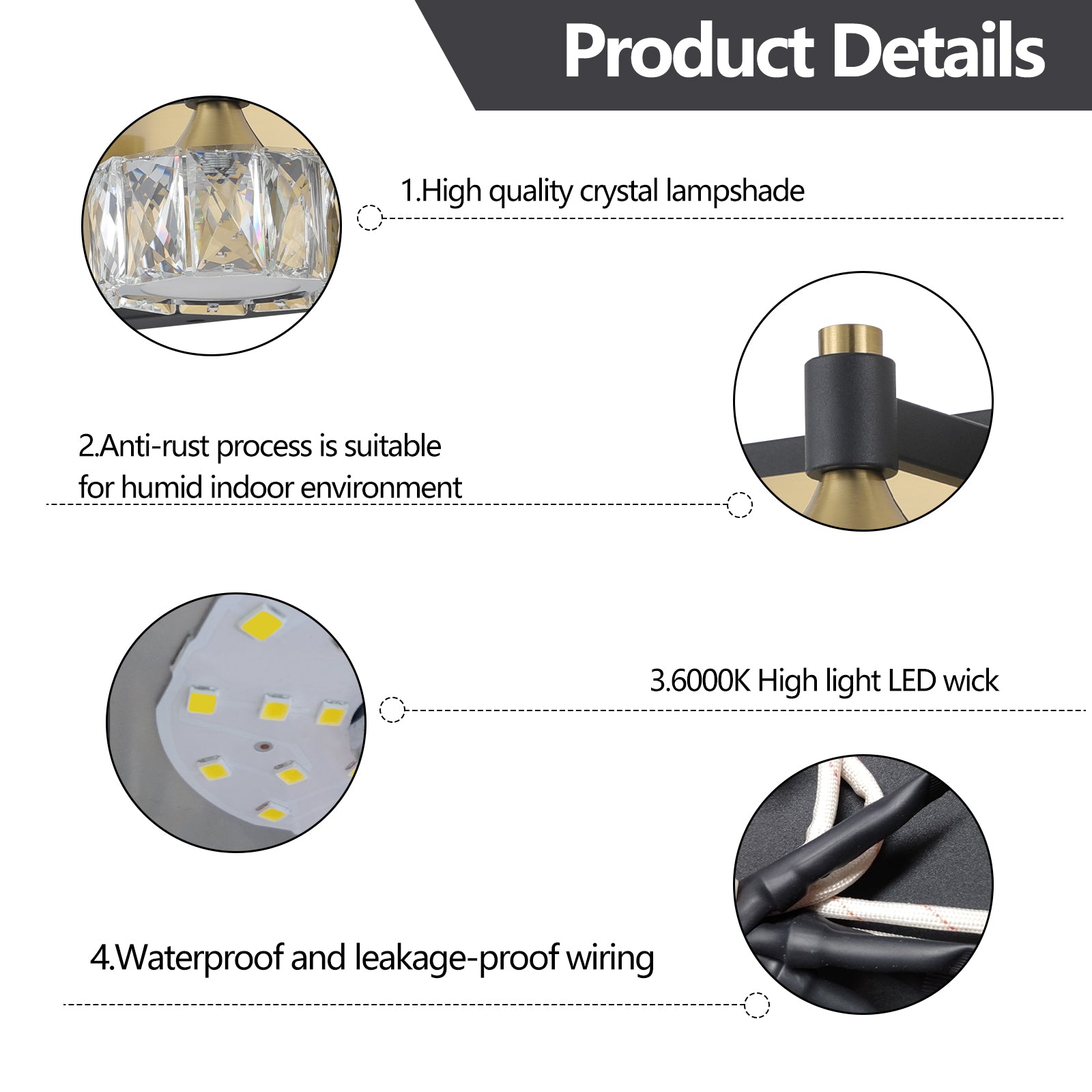 Applique murale de salle de bain moderne à 3 LED en cristal, luminaire suspendu au-dessus du miroir