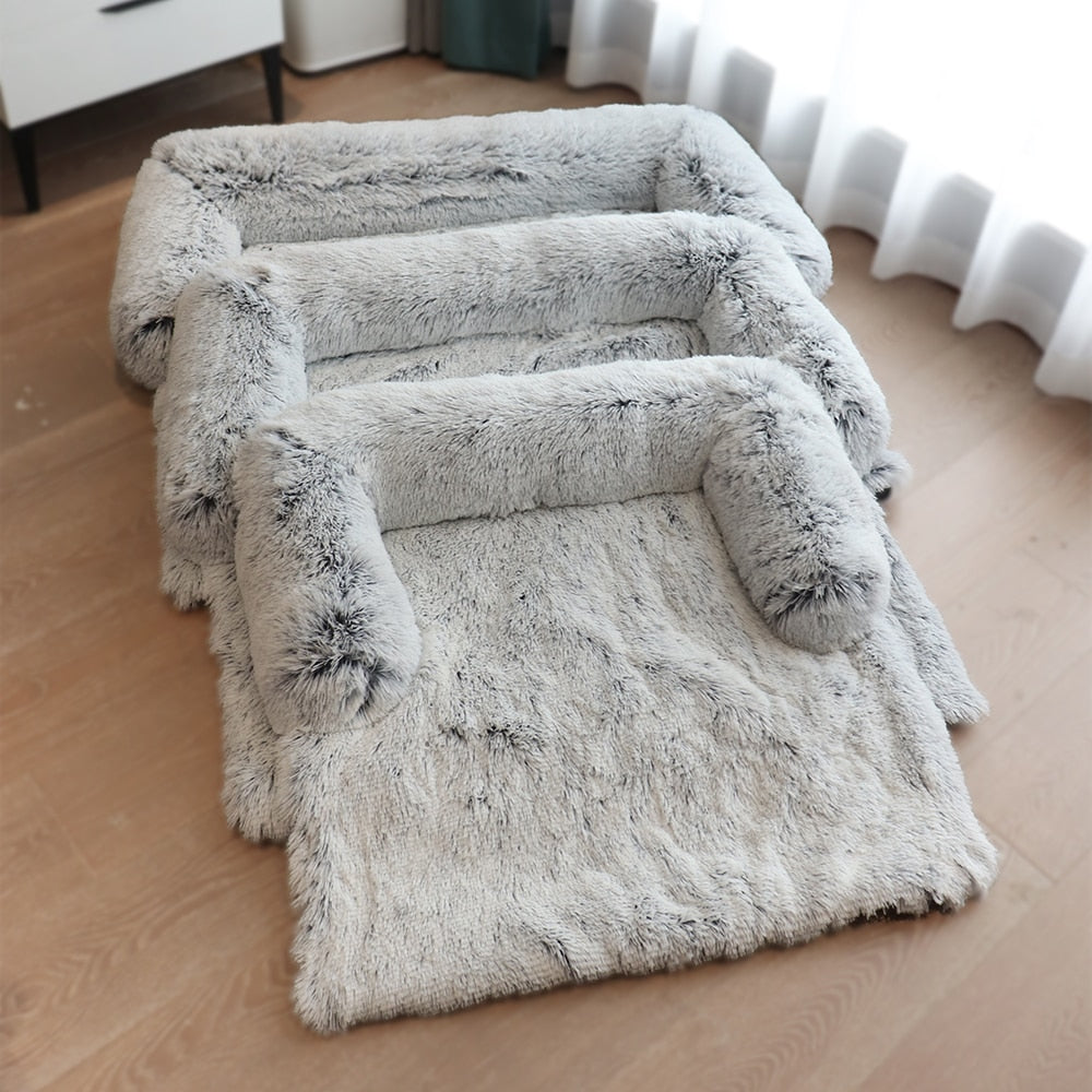 Grand canapé-lit d'hiver pour chien avec fermeture éclair, housse amovible, niche en peluche, tapis pour chat, canapé-lit pour grand chien