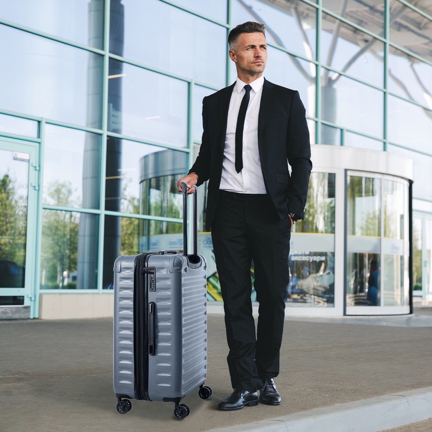 Ensemble de bagages extensibles, nouveau modèle, ABS et PC, 3 pièces, avec roulettes pivotantes, serrure TSA légère (20/24/28), gris acier