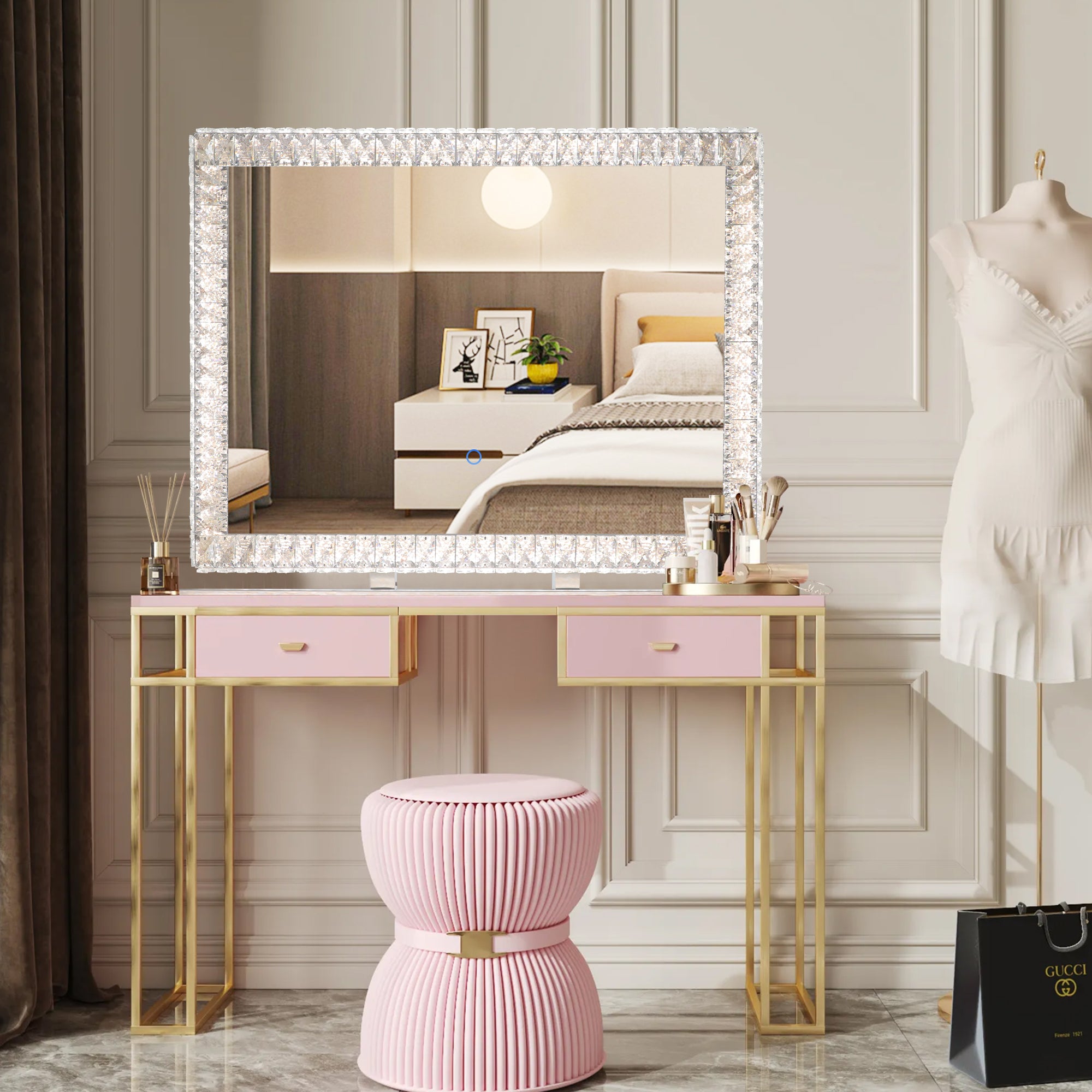 Miroir lumineux LED en cristal avec lumières à intensité variable