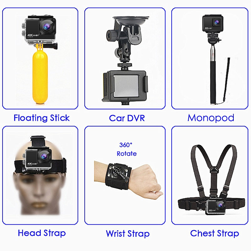 Caméra d'action anti-tremblement H10 EIS Ultra HD 4K / 60 ips WiFi 2.0" 170D sous-marine étanche Cam casque Vedio Go Sport Pro Came