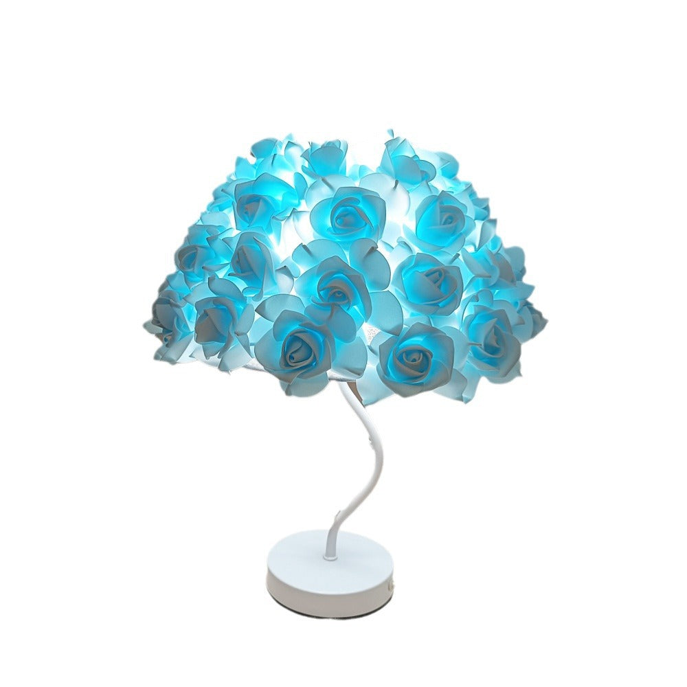 Lampe de table en forme de parapluie en cristal en forme de cœur à tige blanche, lampe de chevet, décoration de chambre à coucher, ornements, lampe de table d'ambiance de mariage
