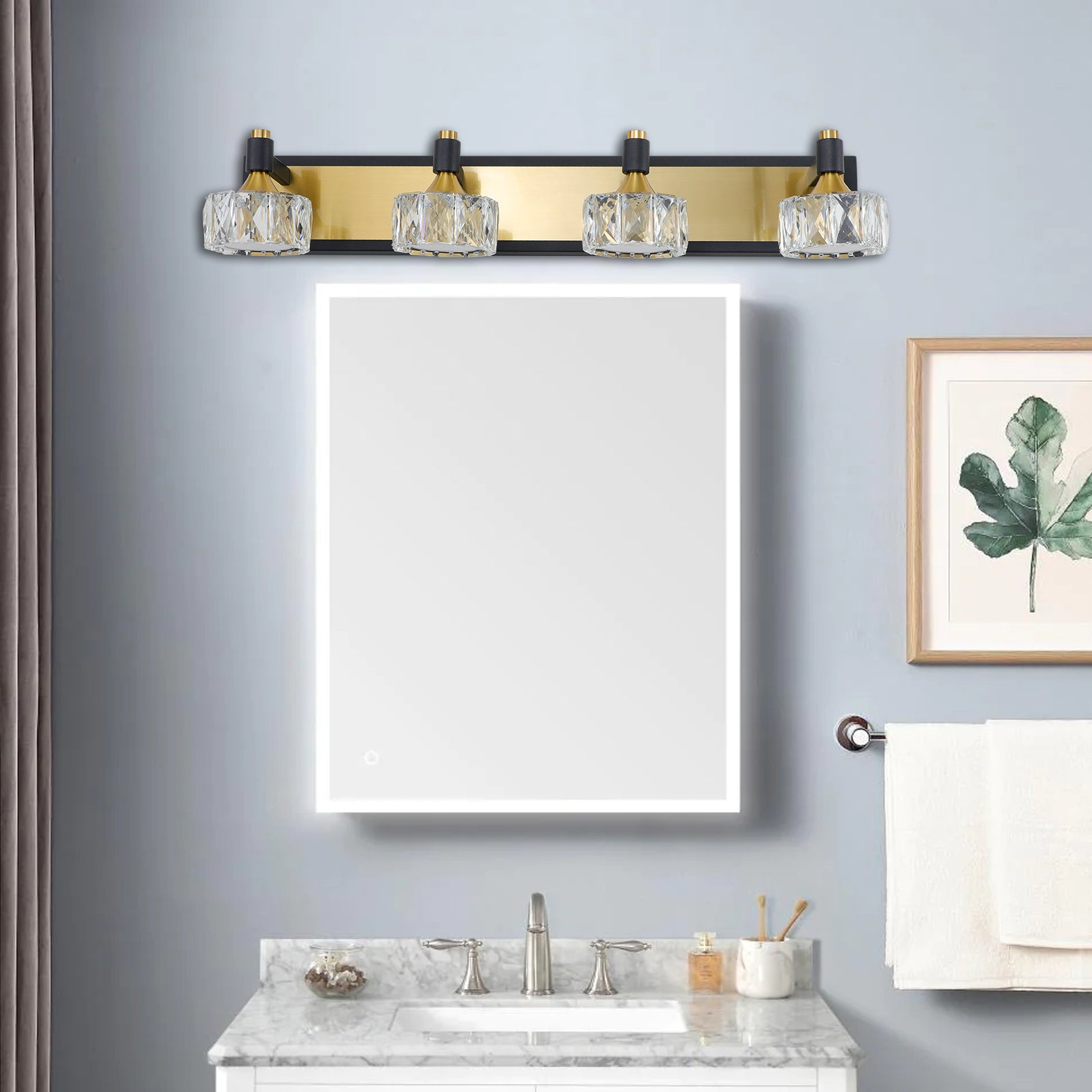 Applique murale de salle de bain moderne à 4 LED en cristal, luminaire suspendu au-dessus du miroir