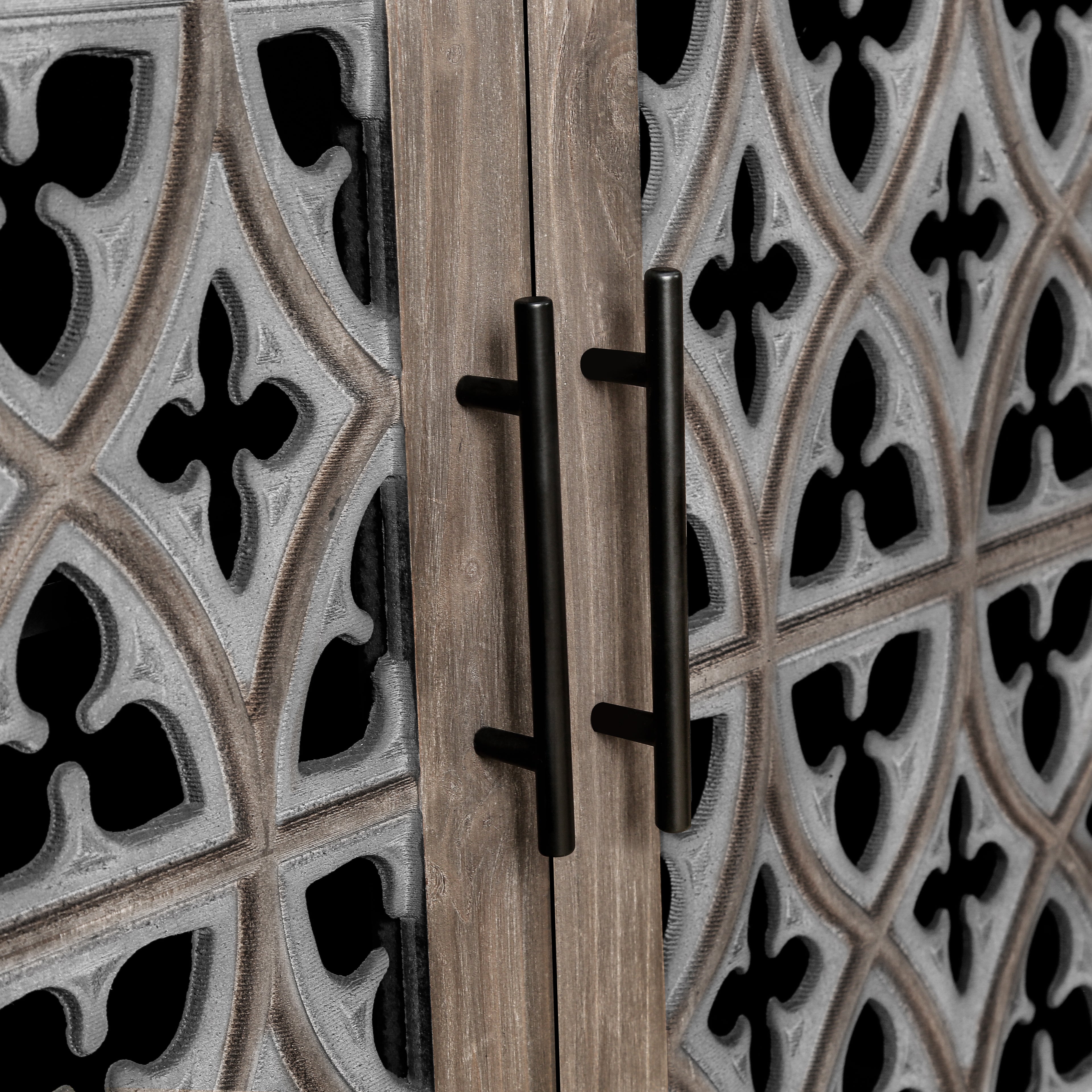 Armoire creuse antique à quatre portes, style campagnard américain, idéale pour le salon, le meuble TV ou la cuisine (marron)