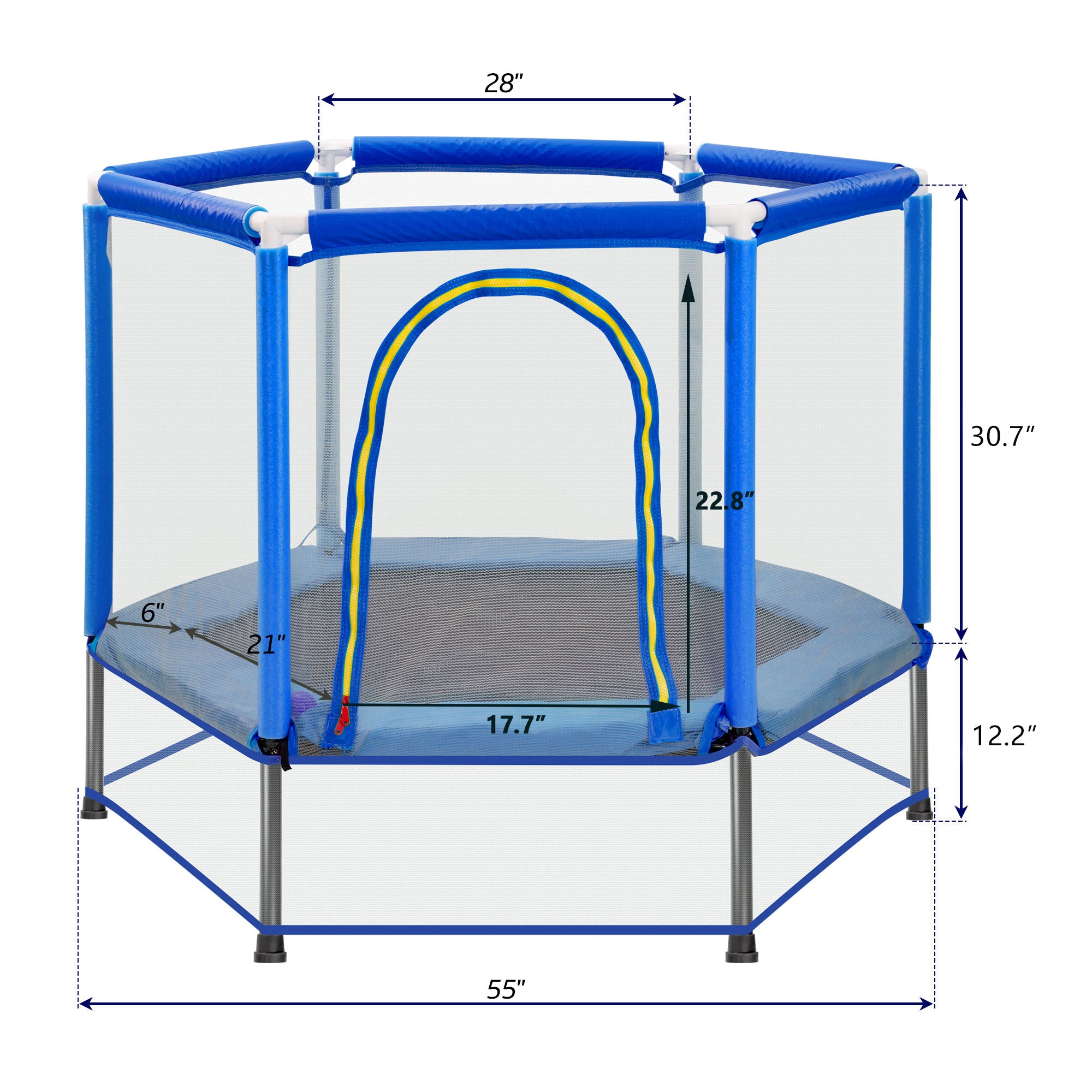 Trampoline pour tout-petits de 55 pouces avec filet de sécurité et balles, mini trampoline intérieur/extérieur pour enfants