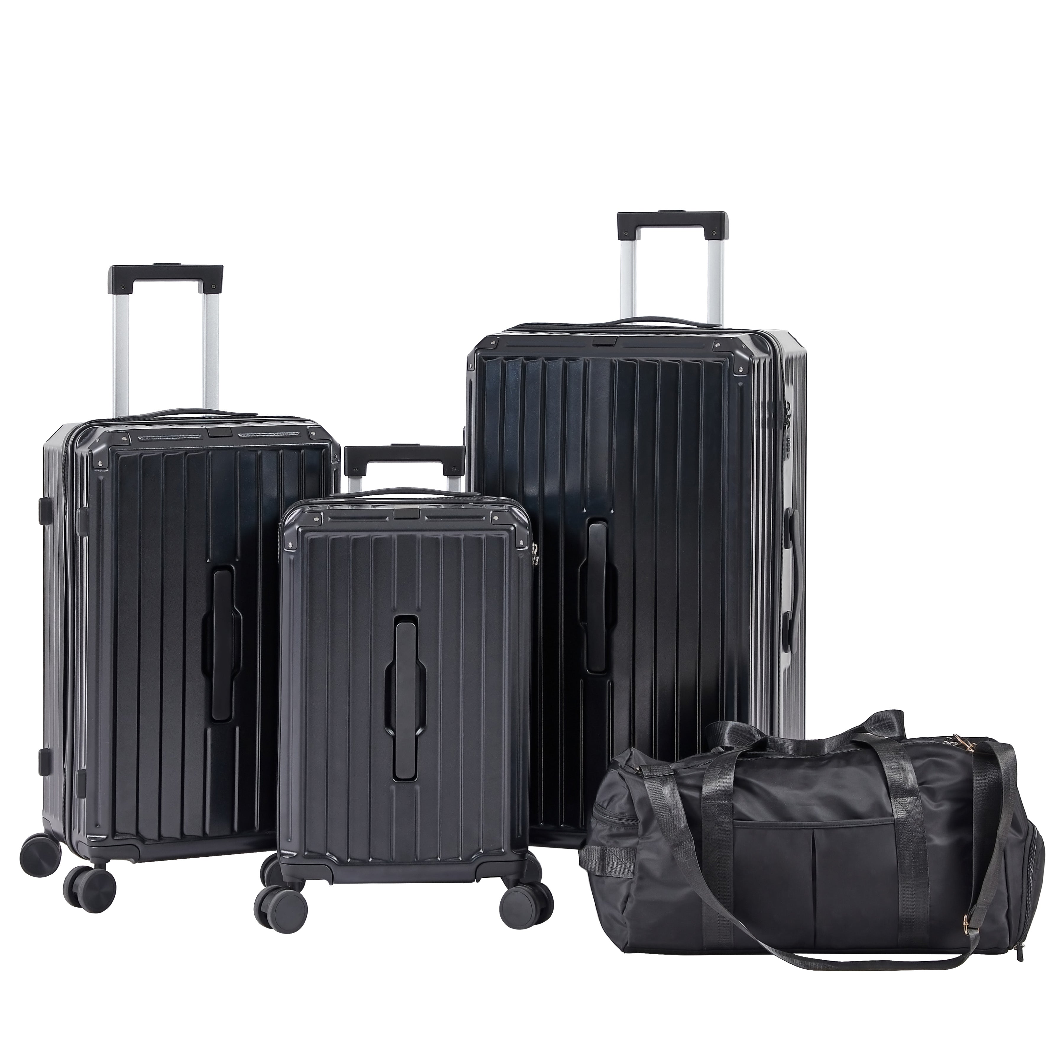 Ensemble de 4 valises (20"/24"/29"/sac de voyage), valises légères et résistantes en PC et ABS avec porte-gobelet pliable, serrure TSA, noir