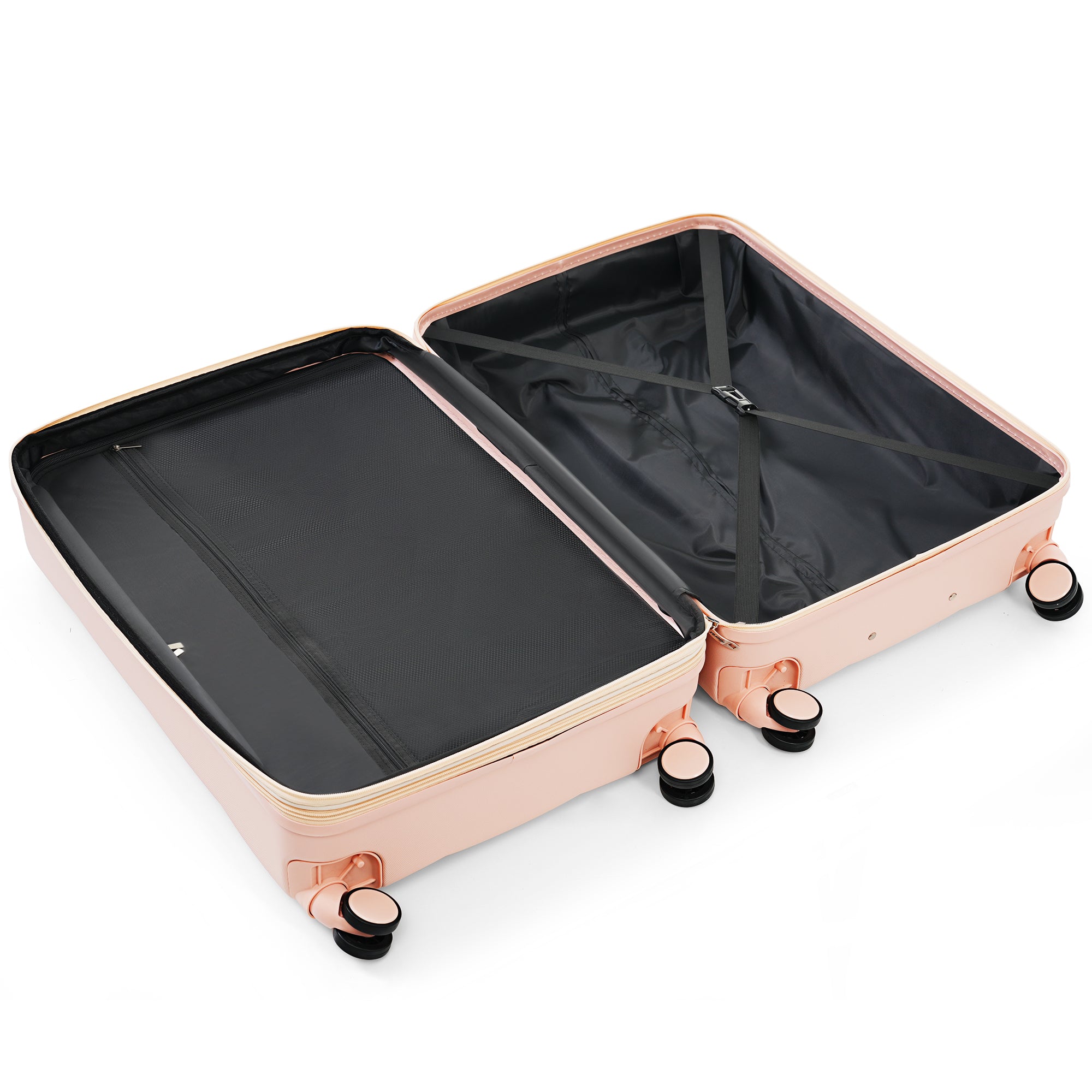 Ensemble de bagages 3 pièces, 20 pouces, valise rigide en ABS avec port USB et porte-gobelet, roue rotative, couleur rose