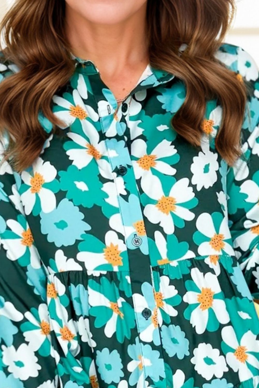Mini-robe imprimée à col et manches lanternes