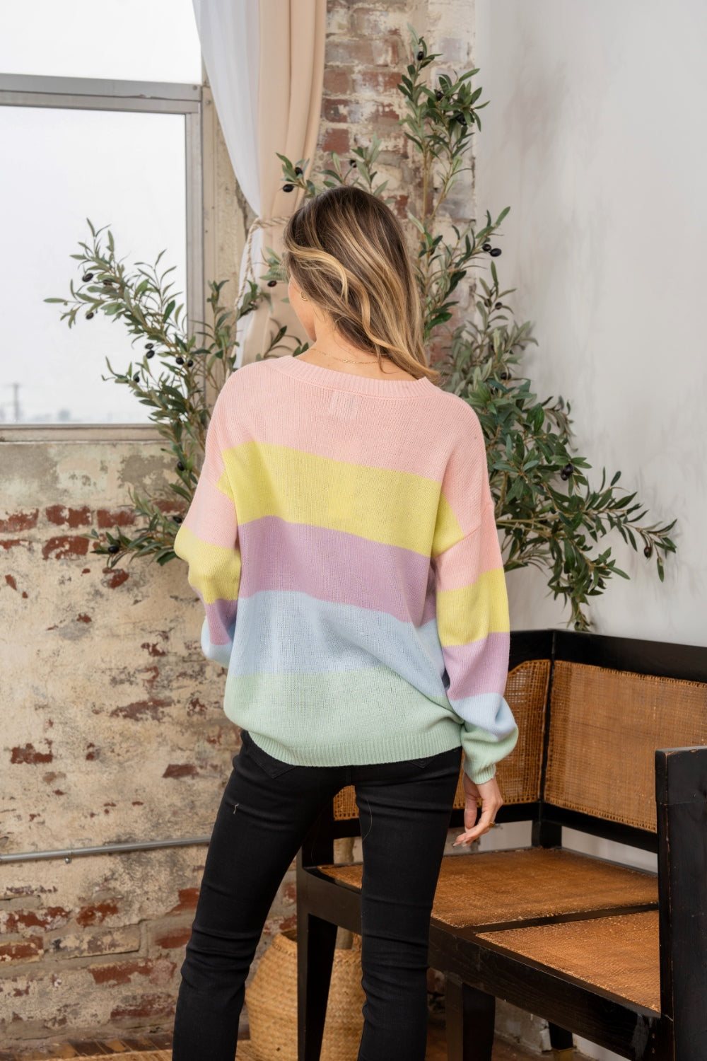 Pull col rond à épaules tombantes et blocs de couleurs, taille réelle, Sew In Love