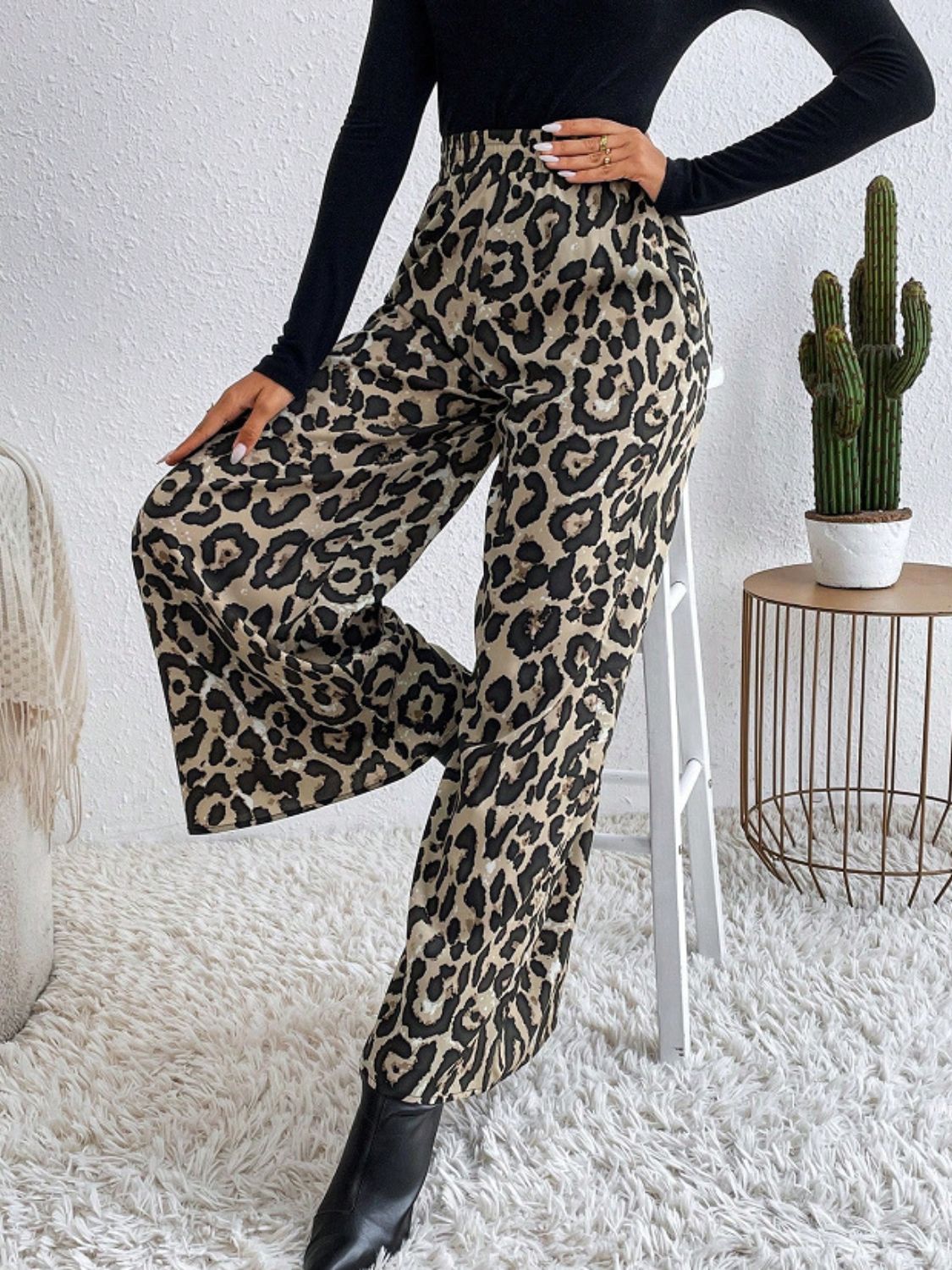 Pantalon large imprimé à taille élastique