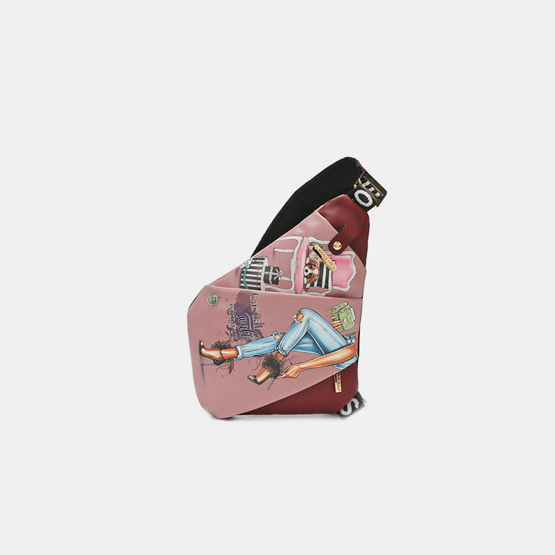 Sac bandoulière en cuir vegan à motif léopard et lèvres Nicole Lee USA