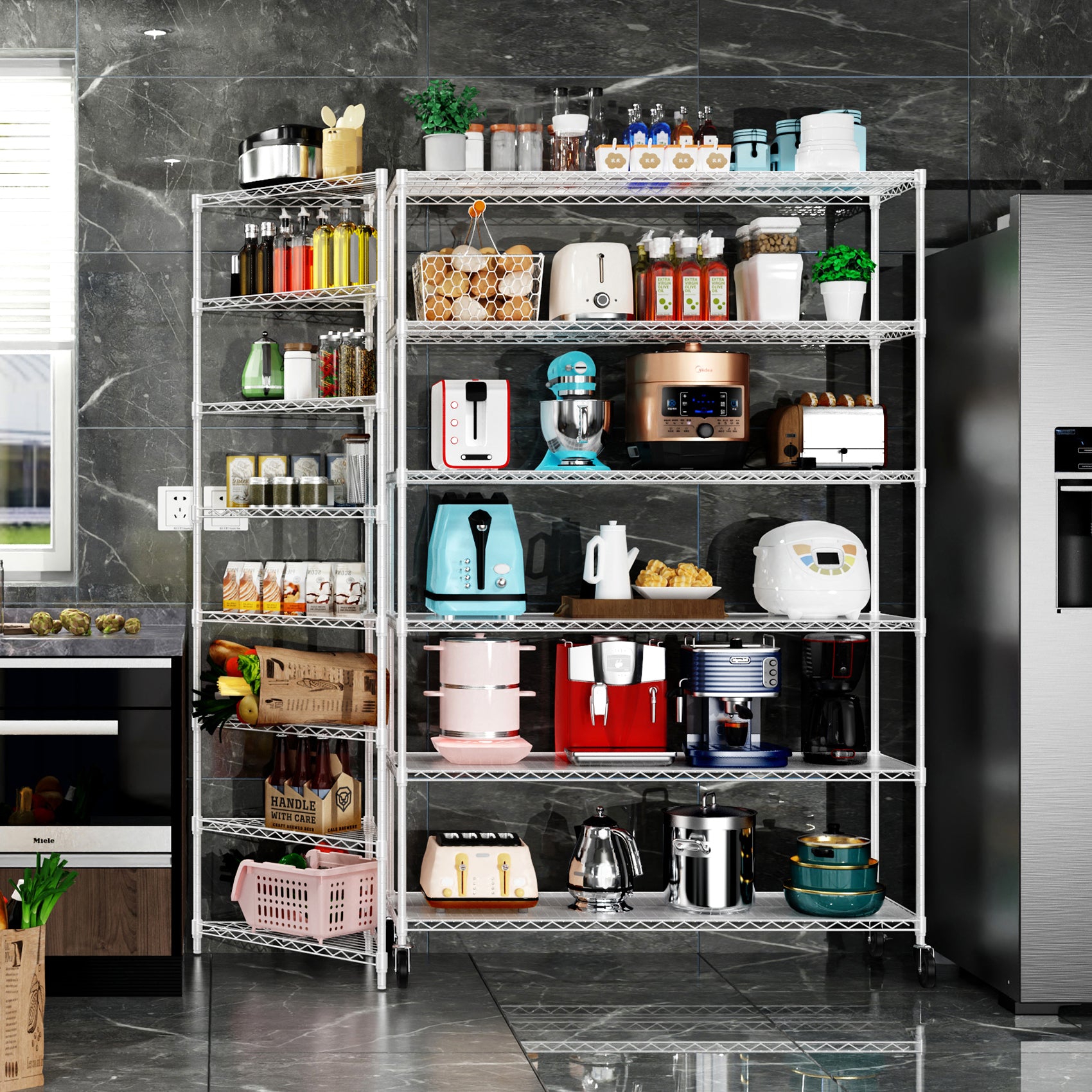 6 Tier Wire Shelving Unit 6000 LBS NSF Height Adjustable Metal Garage Storage Shelves with Wheels White