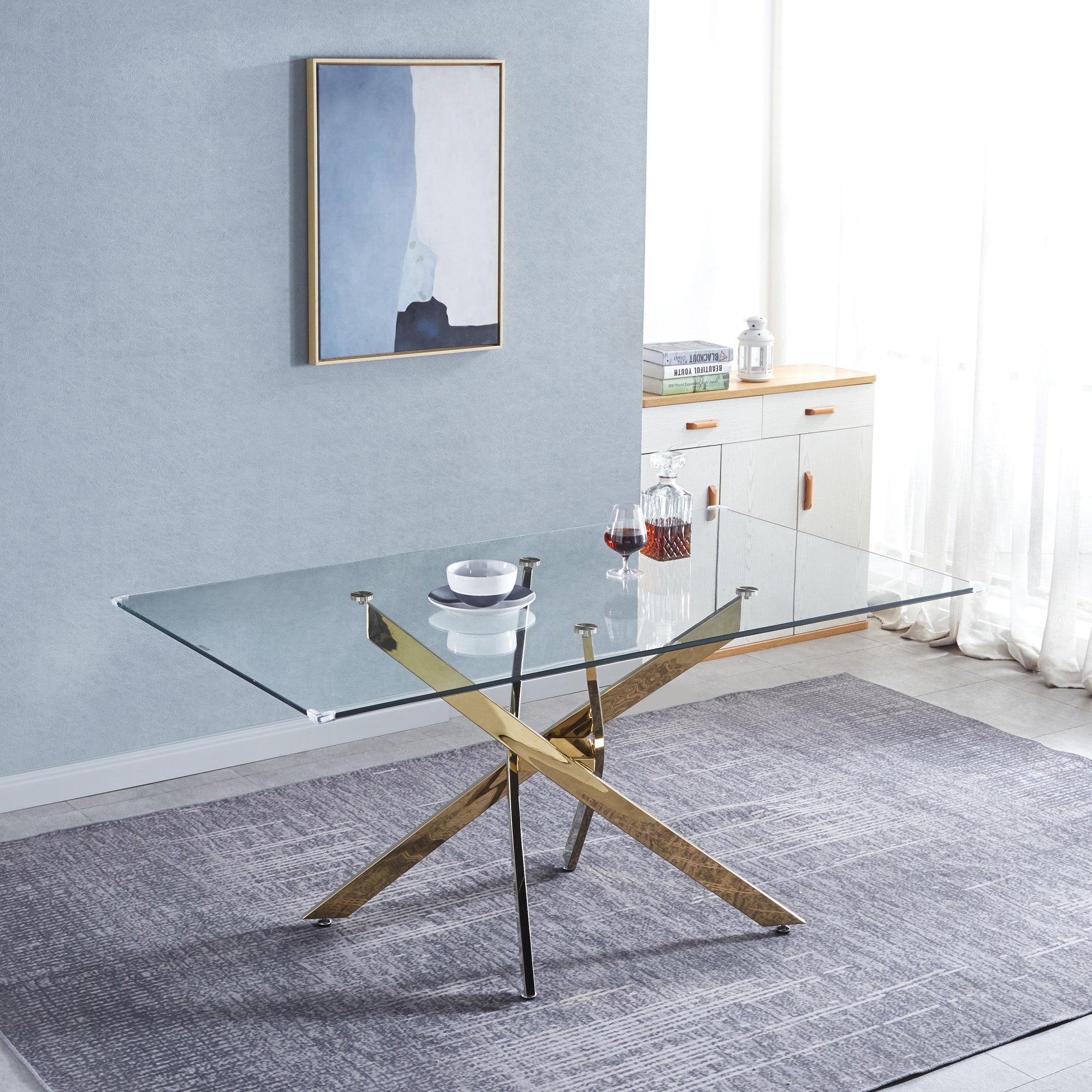 Table à manger rectangulaire en verre trempé, design intérieur moderne, pour 6 personnes