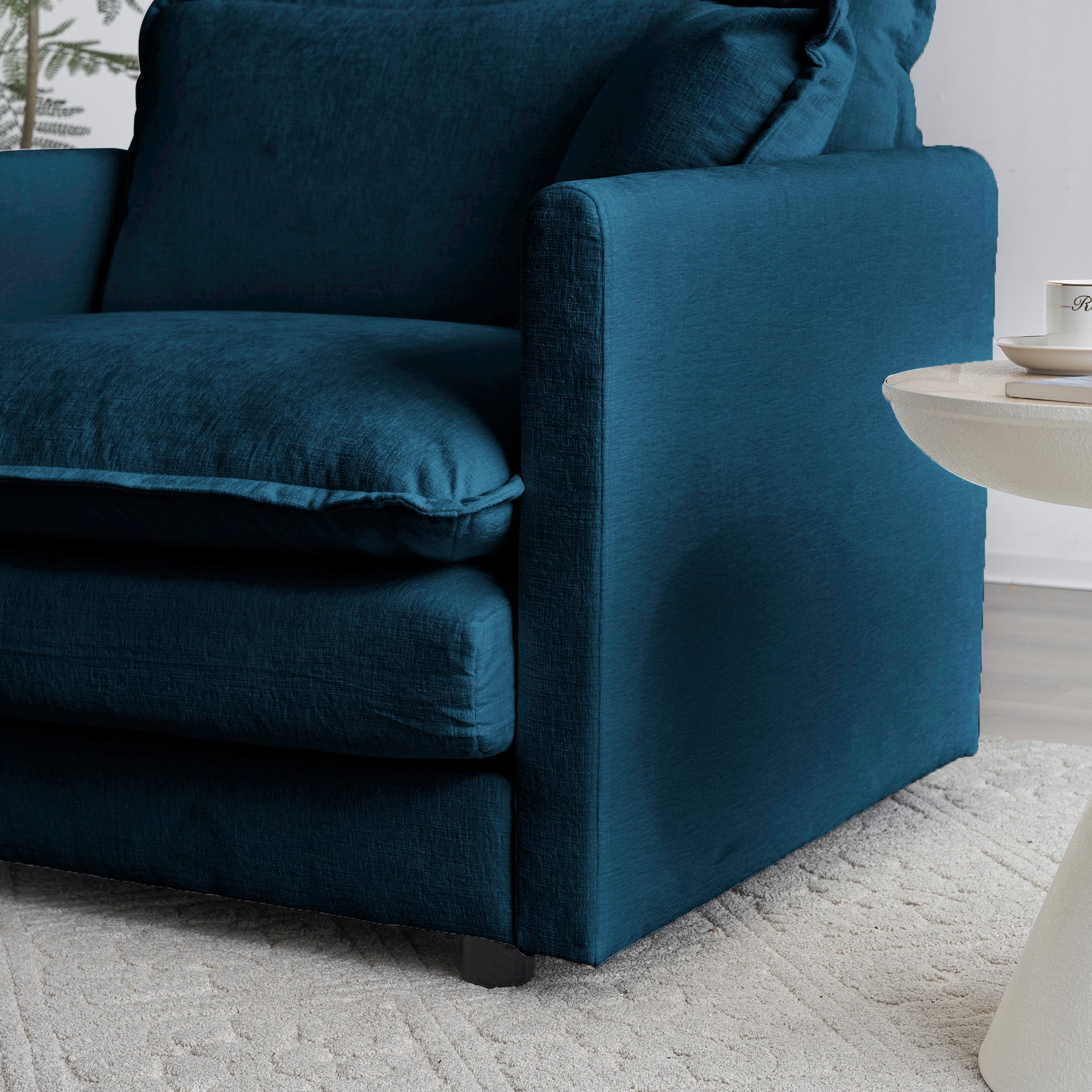 Canapé causeuse moderne en tissu pour salon, canapé 2 places rembourré, grande taille, siège profond, avec 4 oreillers, chenille bleue