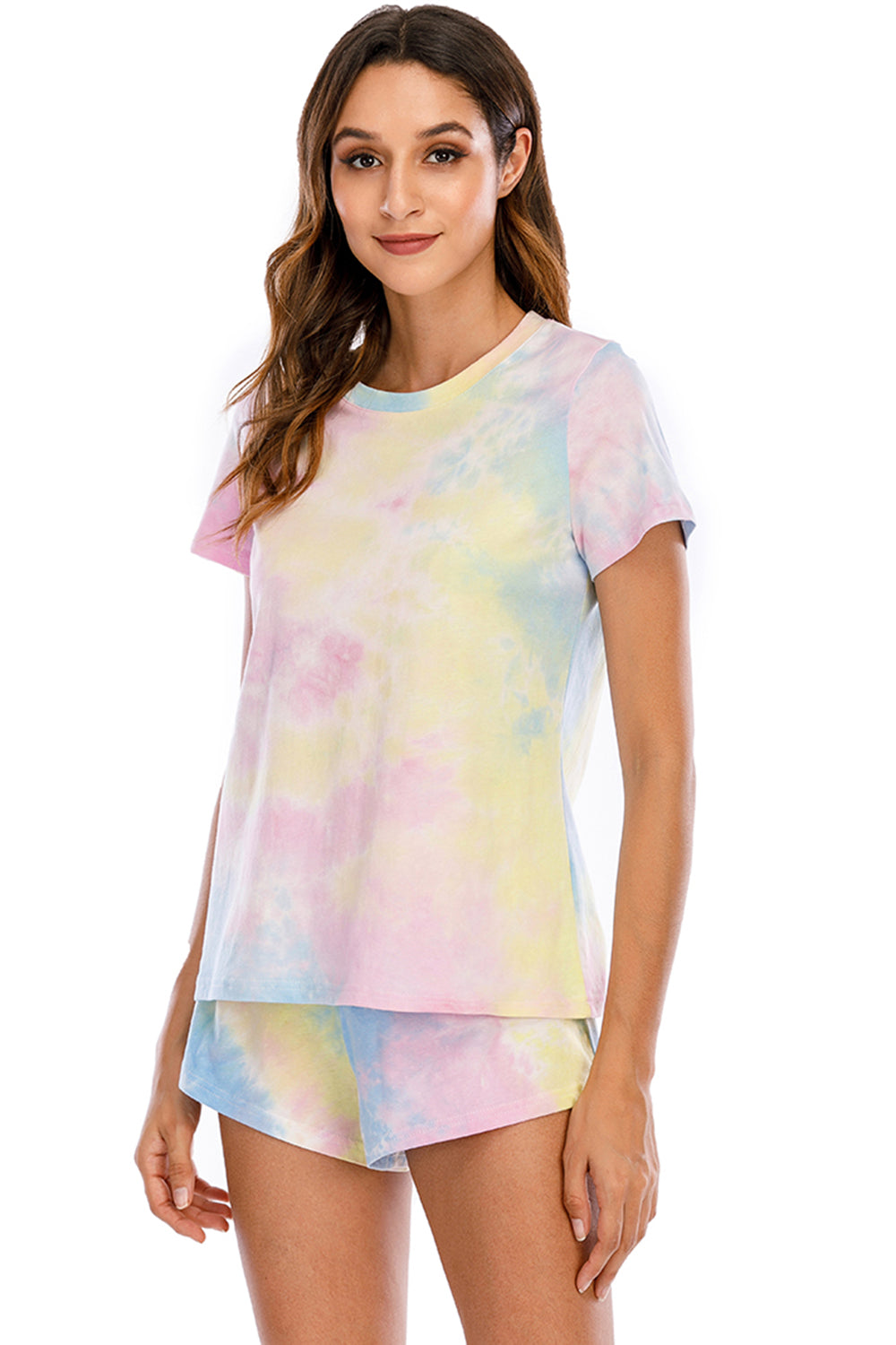 Ensemble de détente tie-dye avec haut à manches courtes et short à col rond