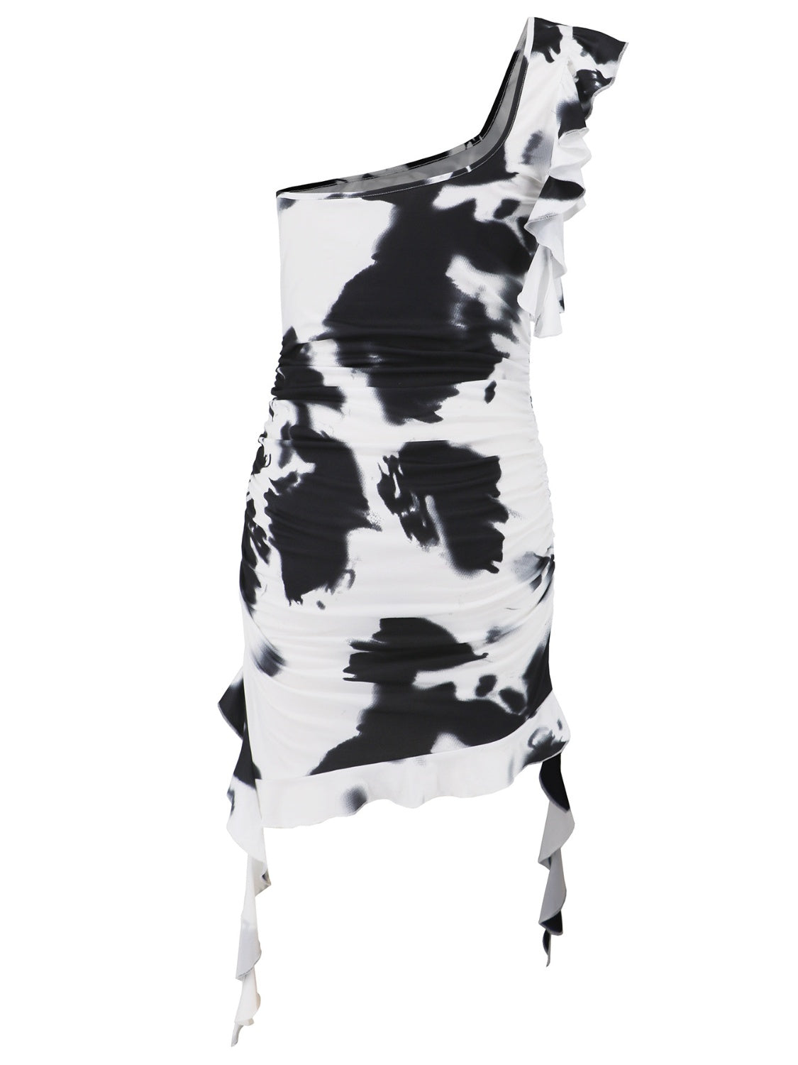 Mini-robe à volants et à épaule unique tie-dye