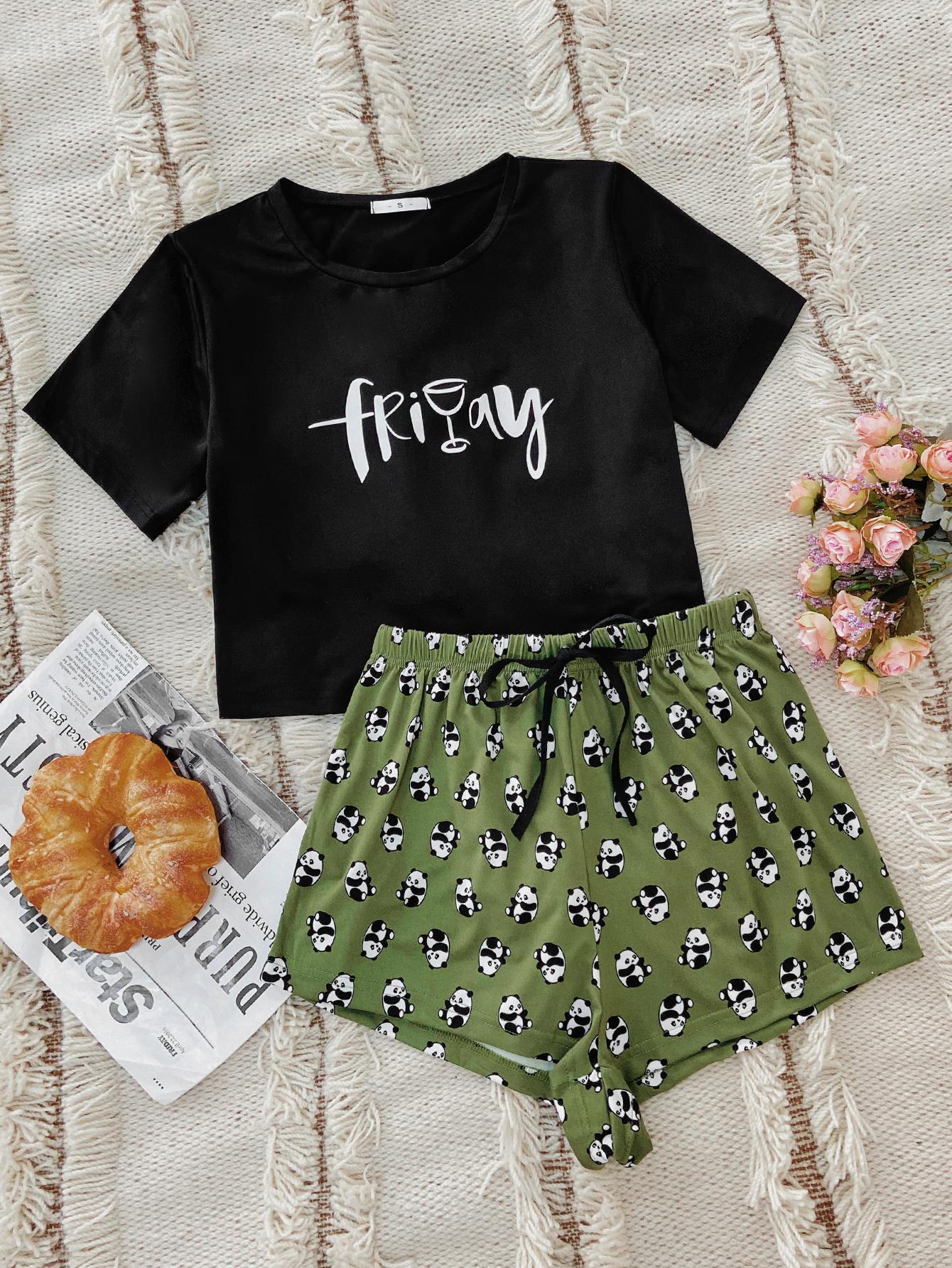 Ensemble de détente avec t-shirt graphique et short imprimé panda