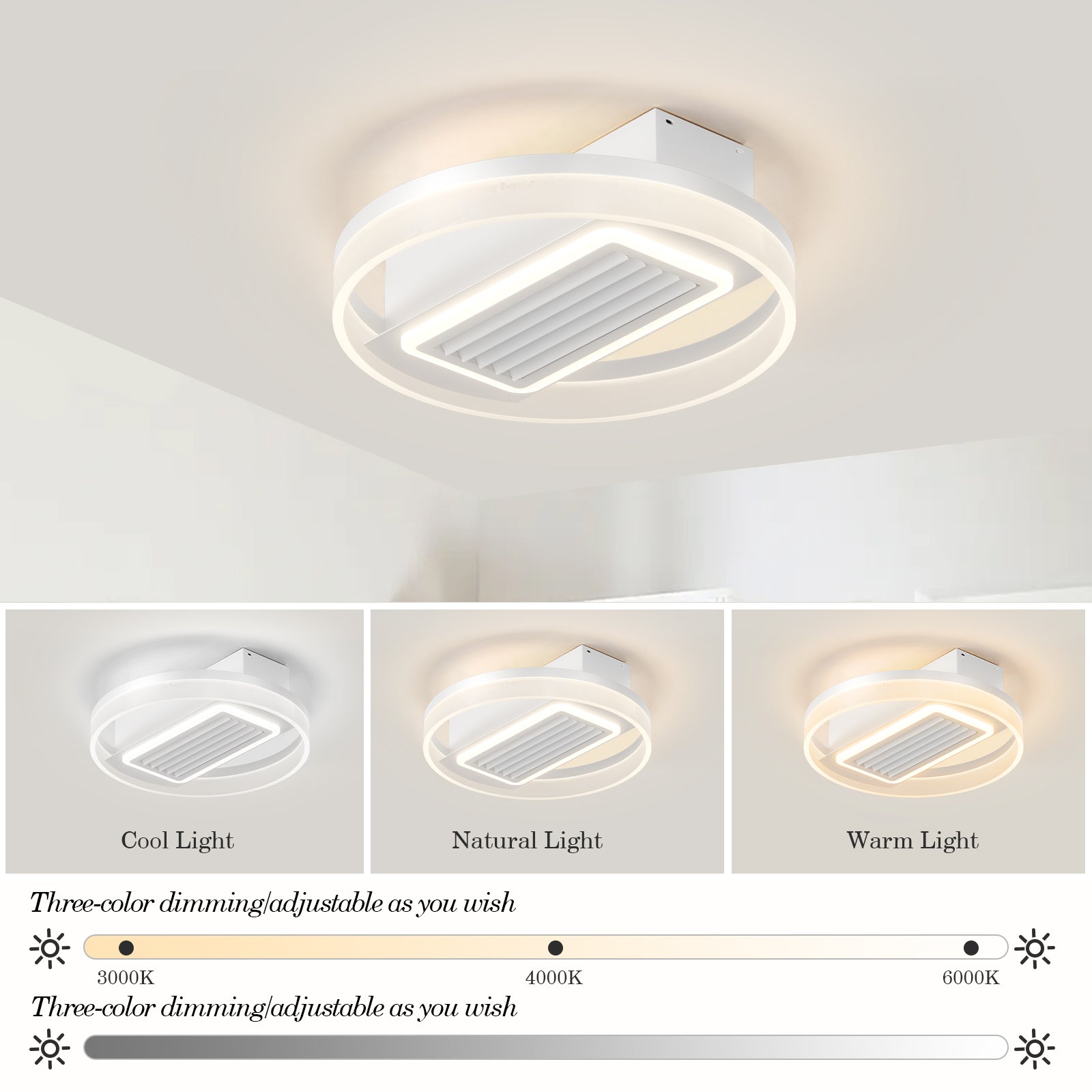 Lampe de ventilateur sans pales avec lumières LED à intensité variable