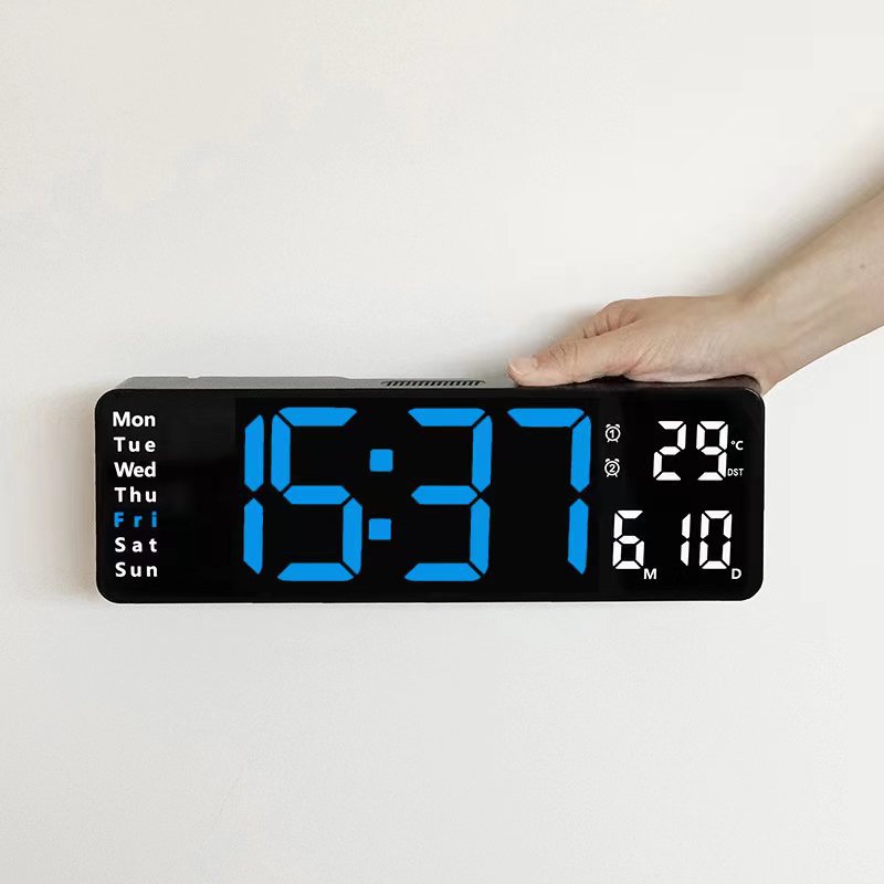 Horloge murale numérique à LED de 13/16 pouces, télécommande murale, affichage de la température, de la date et de la semaine, minuterie, double alarme