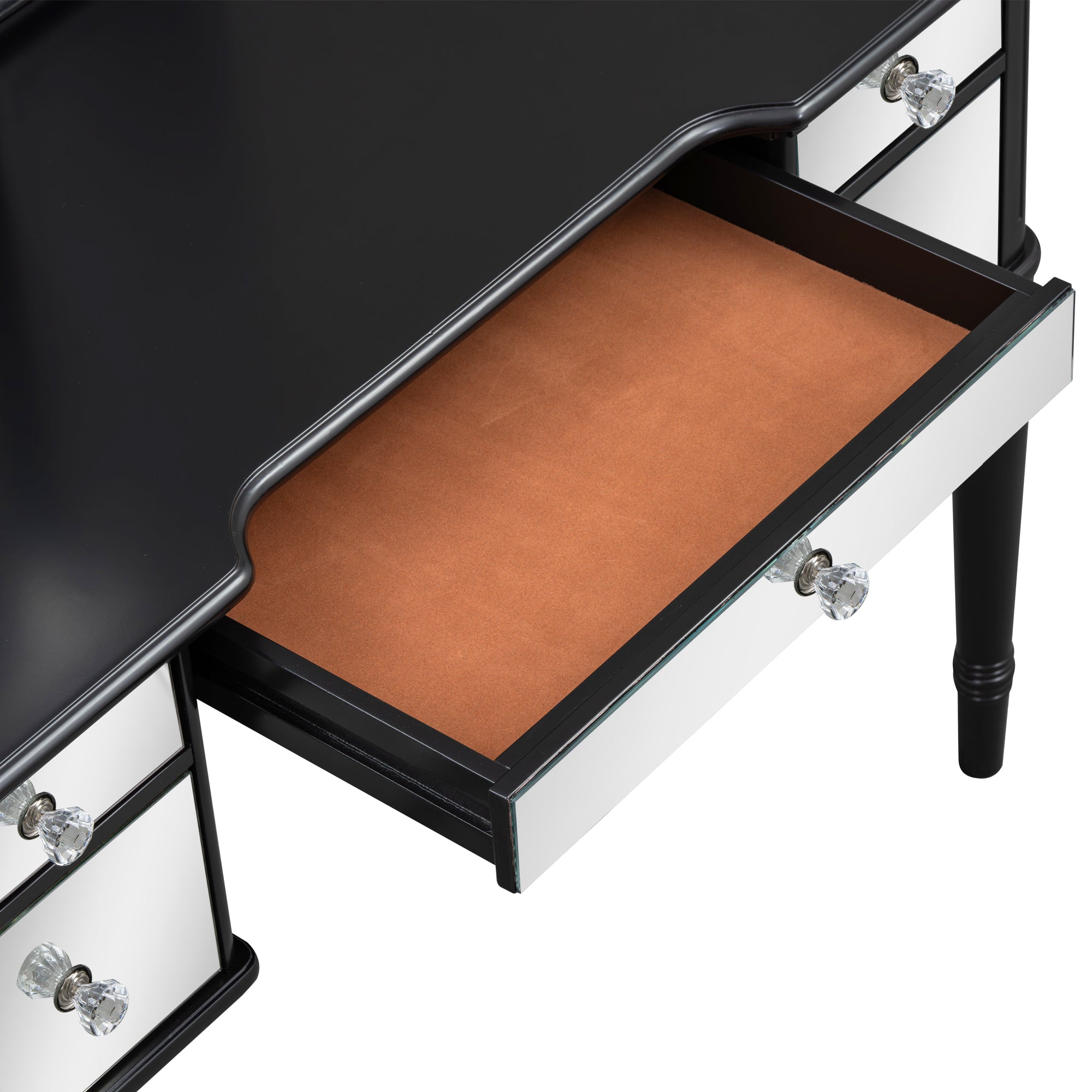 Coiffeuse GO 43" avec tiroirs miroir et tabouret, miroir à trois volets, meuble de maquillage pour chambre, noir