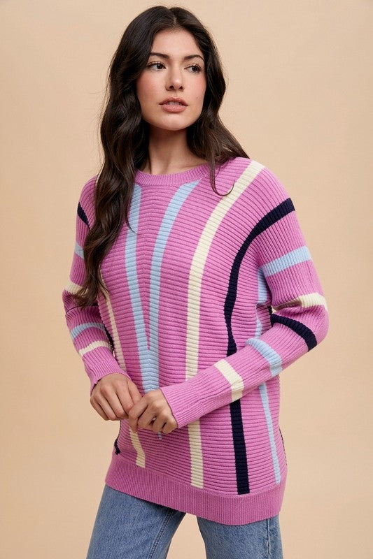 Pull côtelé à col rond et rayures chevrons Annie Wear