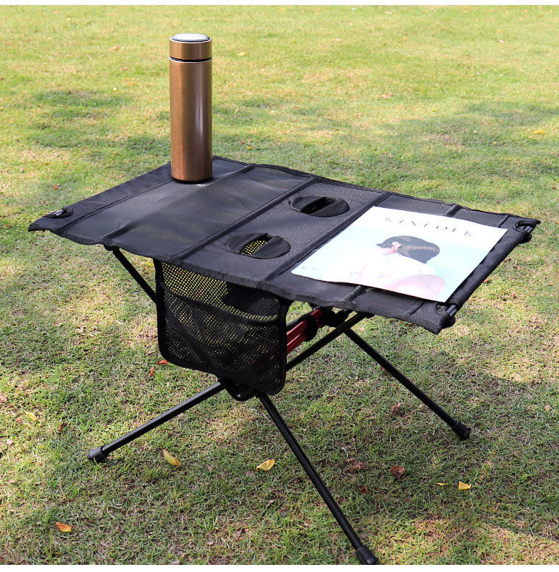 Table pliante ultra légère pour camping en plein air, camping-car, barbecue portable, pique-nique, trou pour tasse, sac pour téléphone portable, petite table