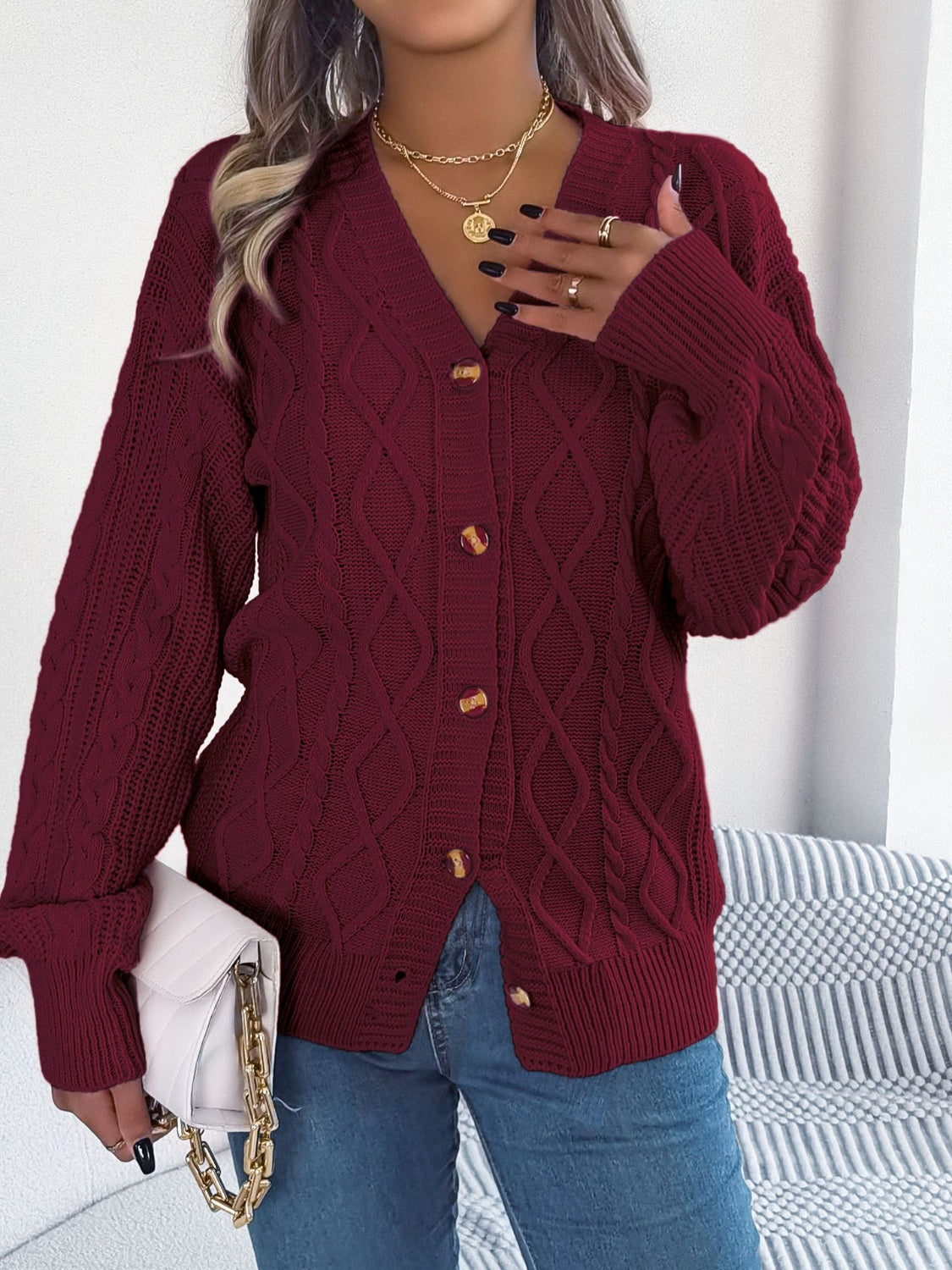 Cardigan à manches longues en maille torsadée