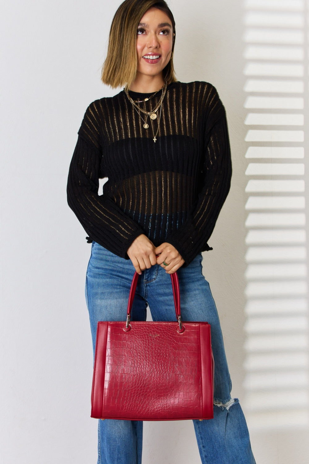 Sac à main en cuir PU texturé David Jones