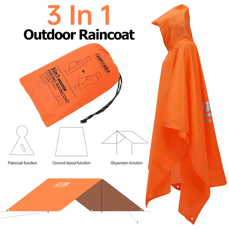 Poncho de pluie imperméable 3 en 1 pour l'extérieur : moto, camping, randonnée et voyage