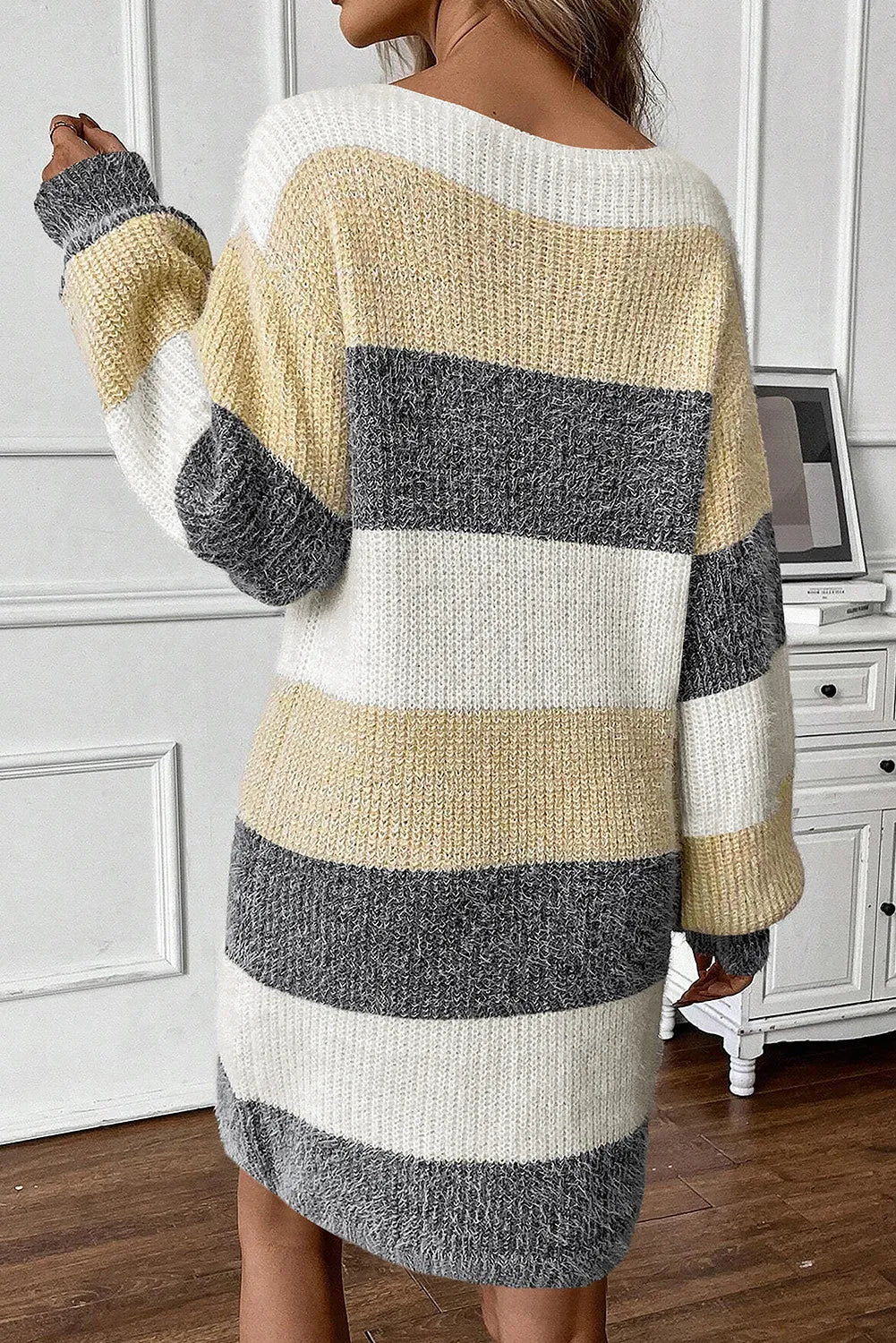 Robe pull à manches longues et col bateau à blocs de couleurs